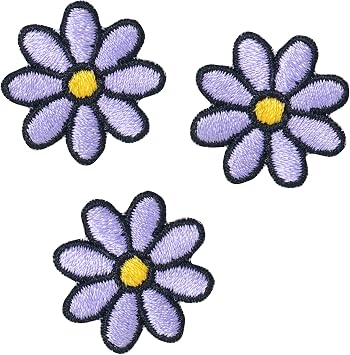 Octory 3 PCS Daisy Iron On Patches Embroidered Patch Saw On/Iron On Applique for Jeans, Hats, Bags Purple