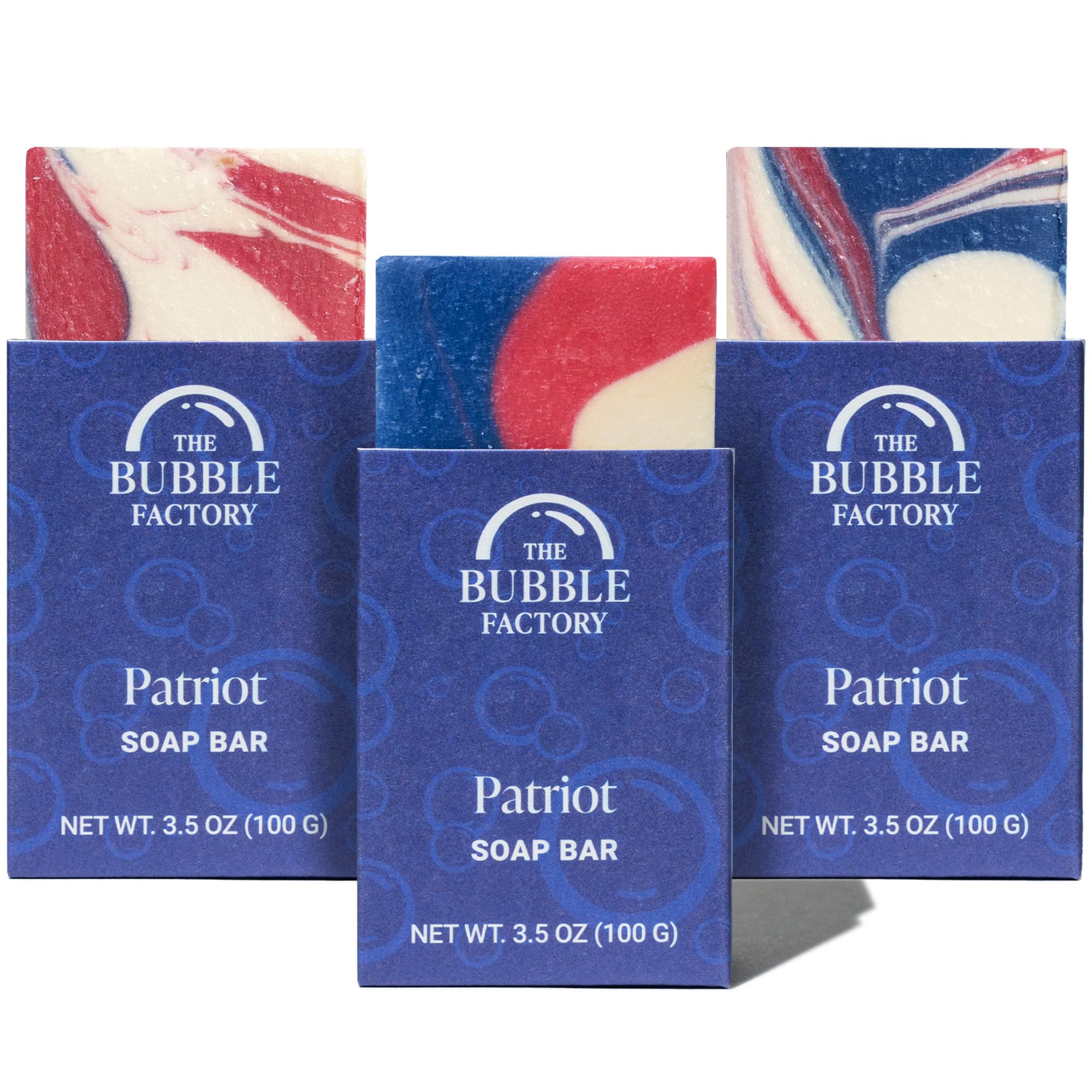 The Bubble Factory Handmade Natural Bath & Body Soap Bar, Vegan, All-Natural, Palm Oil Free, Made in USA with Shea Butter + Essential Oils, Patriot, 3