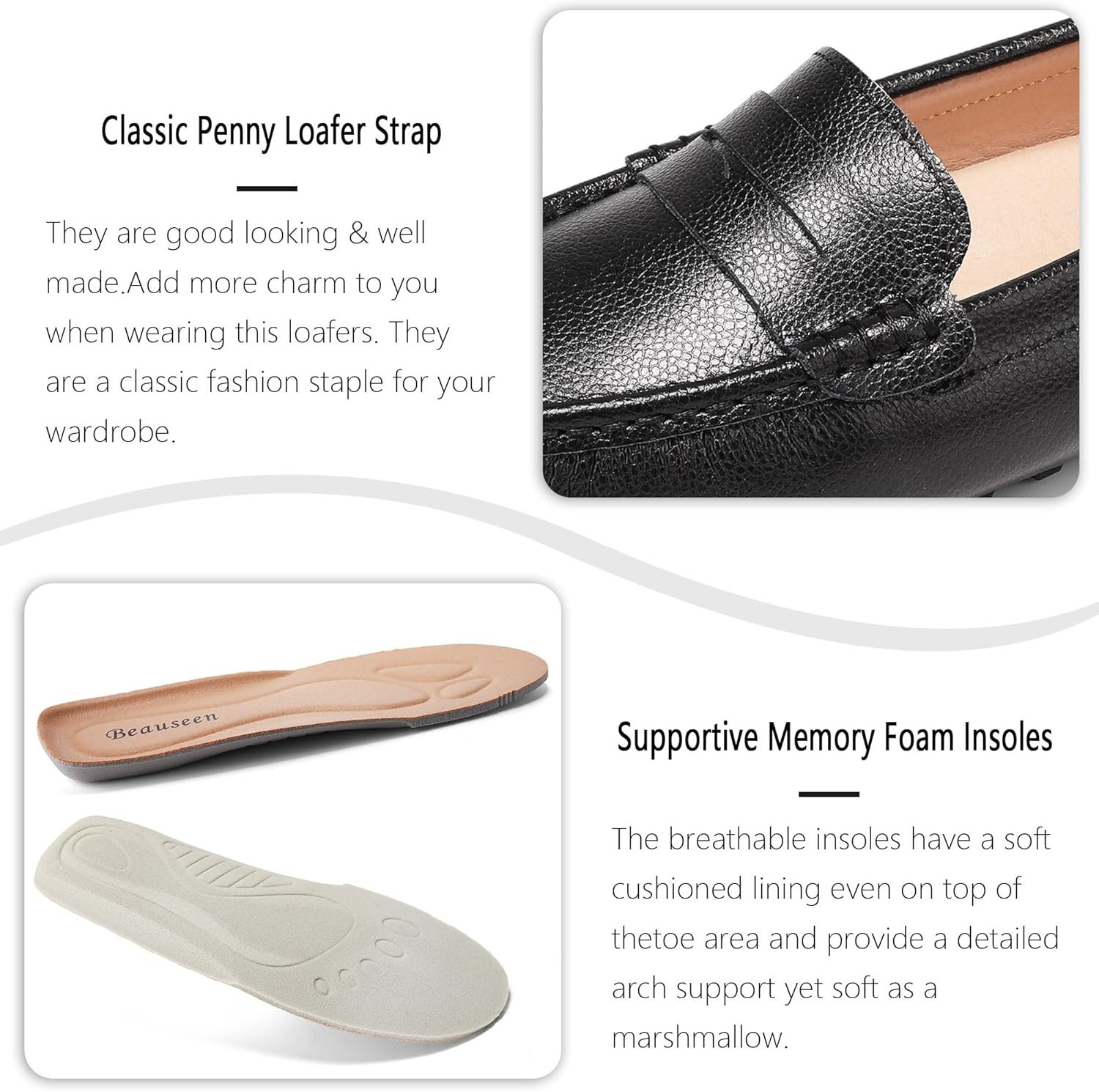 BEAUSEEN Women's Genuine Leather Penny Loafers Classic Driving Moccasins Casual Slip On Comfort Women Loafer Shoes - Image 5