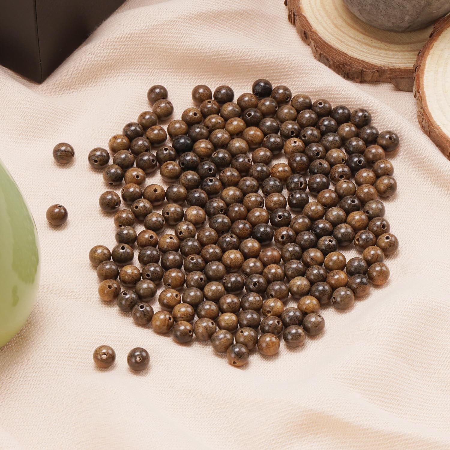 Prometis 200pcs 6mm Natural Sandalwood Round Beads Gorgeous Craft Handmade Polished Spacer Mala Pray Beads with Elastic Cord for Bracelets DIY Rosary Tasbih Jewelry Making - Image 3
