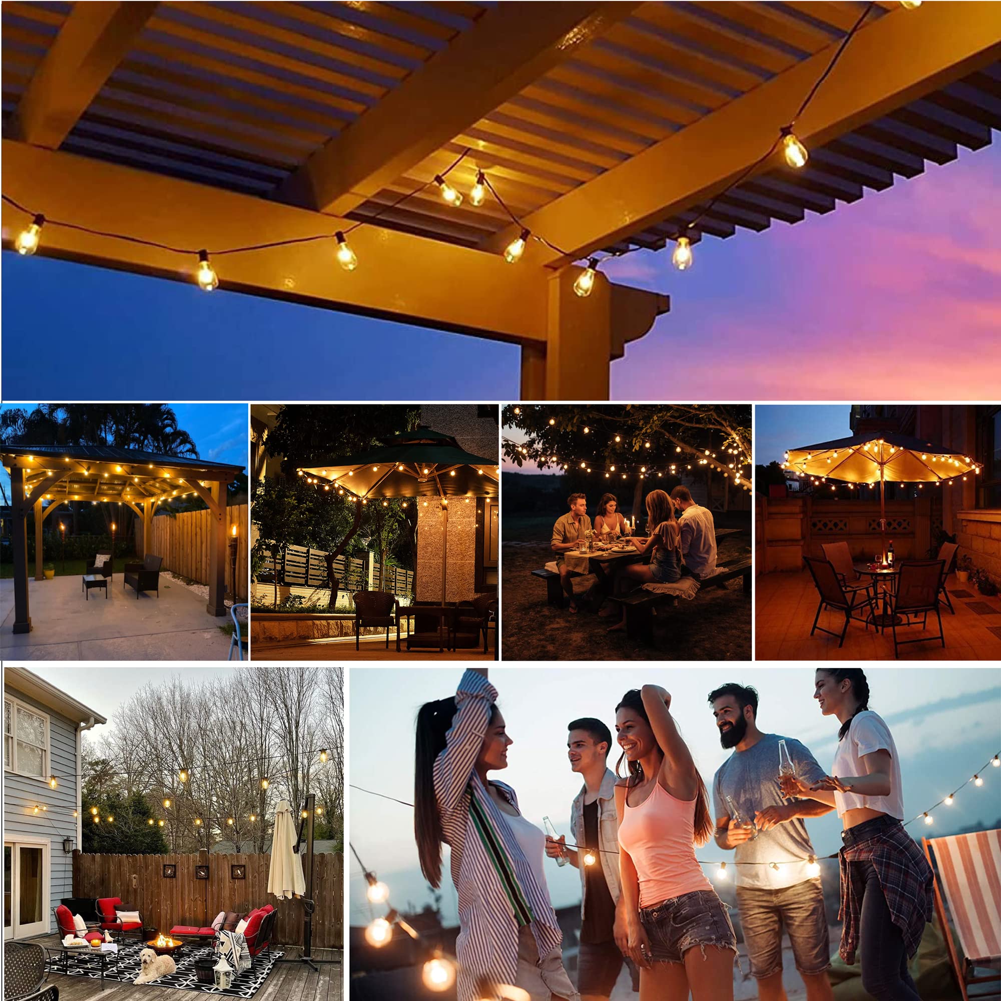ZOTOYI LED Lichterkette Außen, 45M Lichterkette Außen Strom IP65 Wasserdicht mit 60+3 ST38 Plastik Birnen, Warmweiß Outdoor Lichterkette für Garten Terrasse, Partys, Hochzeit, Festival