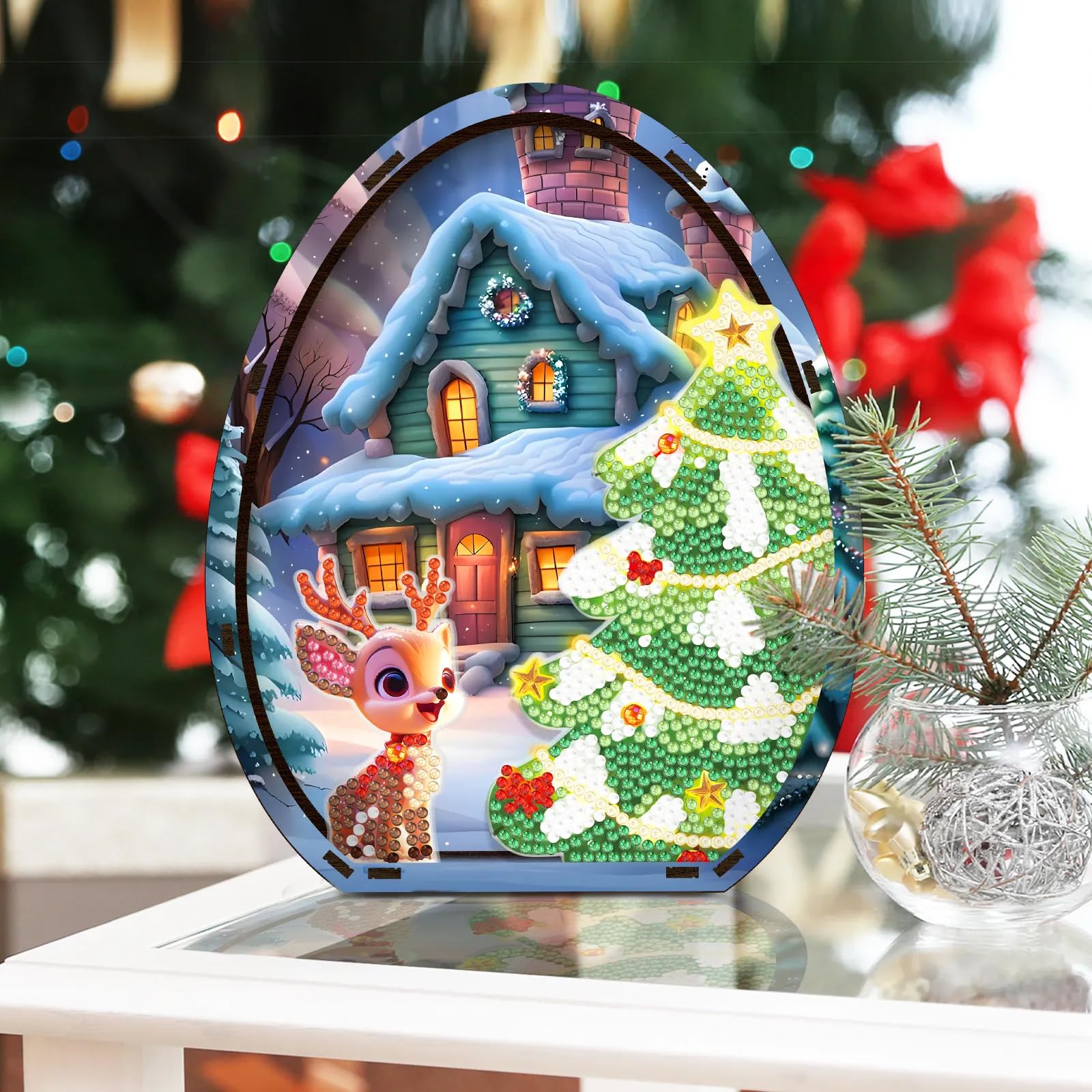 Syntego 3D DIY Christmas Reindeer Scene Diamond Painting Kit I Acrylic Crystal Rhinestone Wooden Table Top Decorations for Home Holidays & Special Occasions I Long-Lasting - Image 3