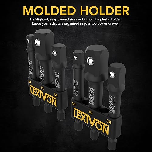 Miniatura 5 de LEXIVON Paquete de 2 Juego de adaptadores de enchufe de grado de impacto, broca de extensión de 3 pulgadas con soporte, 3 unidades de 14, 38 y 12