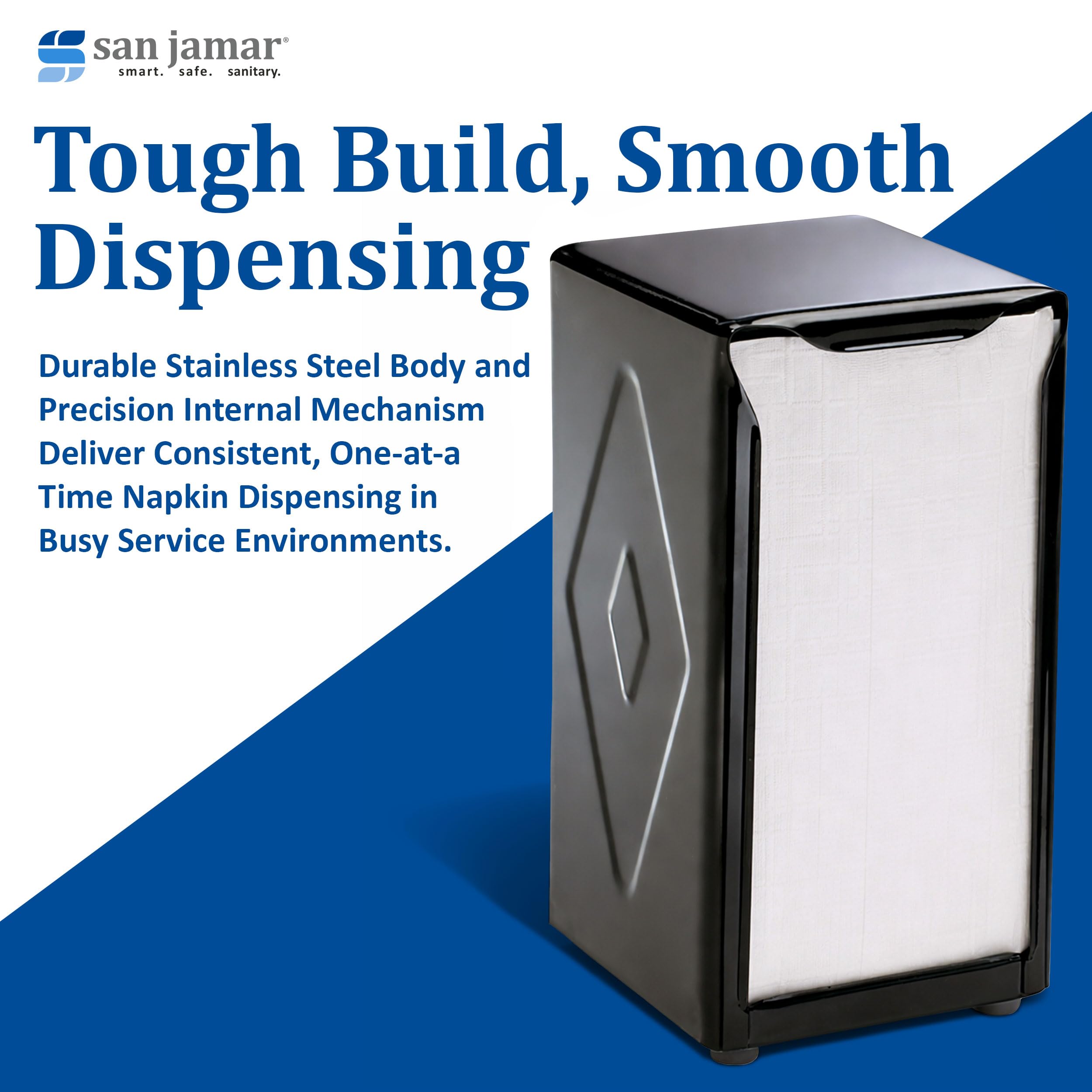 San Jamar Tabletop Napkin Dispenser, Tall Fold, 3-3/4 x 4 x 7-1/2, Capacity: 150, Black by San Jamar