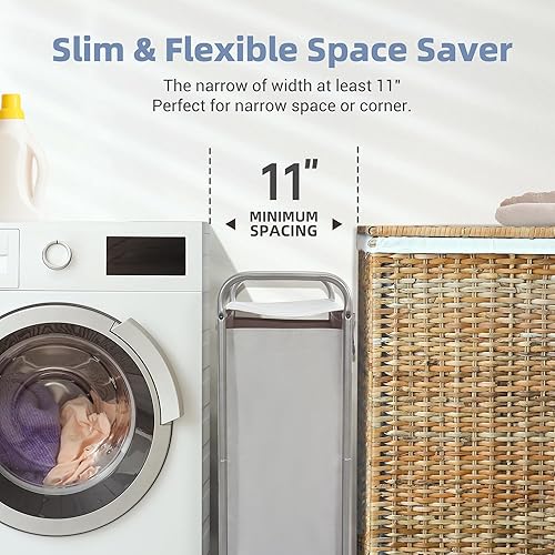 Miniatura 3 de STORAGE MANIAC Cesta de lavandería con tapa, clasificador de ropa sucia de 85 L con ruedas, cesta de ropa sucia de 2 cargas, organizador de