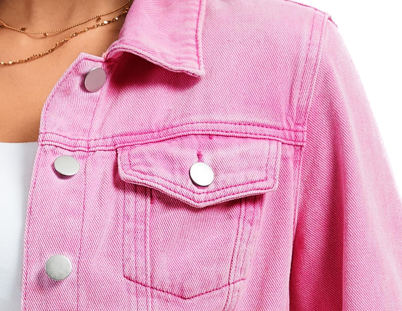 andy & natalie Women’s Denim Jackets Cropped Long Sleeve Basic Button Down Crop Jean Shacket with Pockets