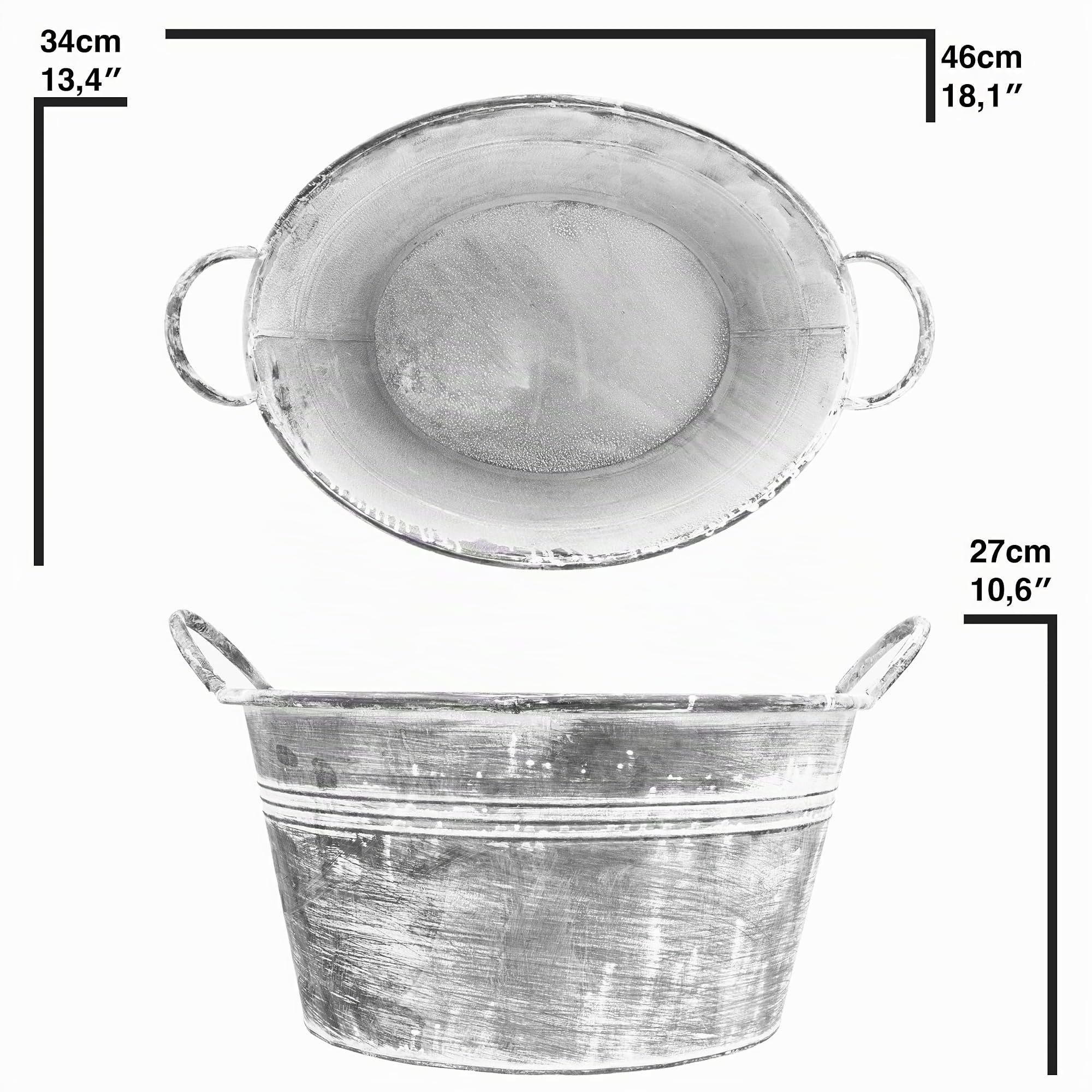 Verzinkte Wanne - Große Schale zum Bepflanzen - Shabby Chic Garten Deko Draußen - Wasserwanne Miniteich Balkon Deko - Teichwanne Garten Deko