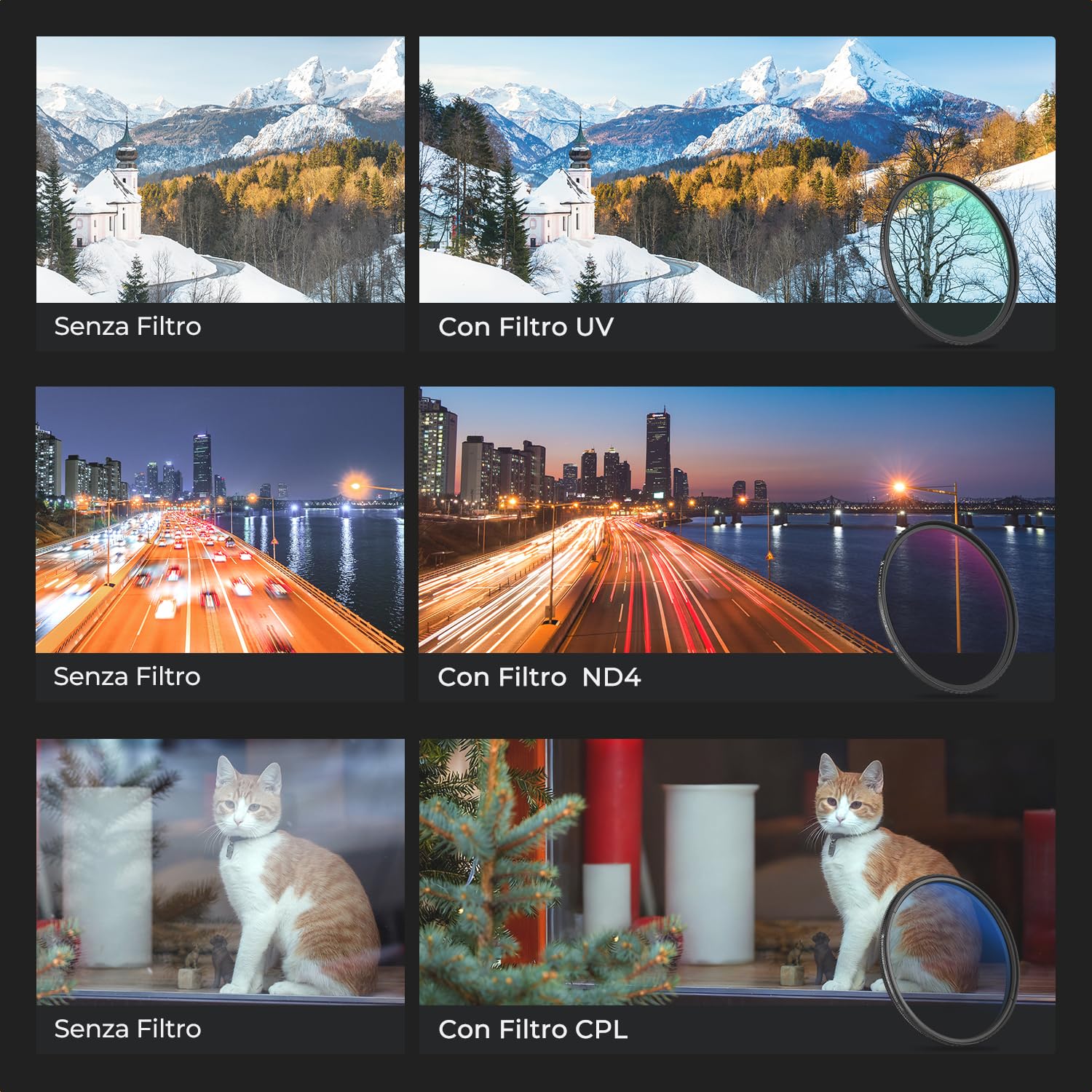 K&F CONCEPT Nano-Klear 62mm Kit Filtri di Protezione UV + CPL +ND4 | Filtro di Protezione UV + Polarizzatore Circolare CPL + ND 4 + 1 Sacchetto Di Filtro Con 3pcs Panni di Pulizia - FS302