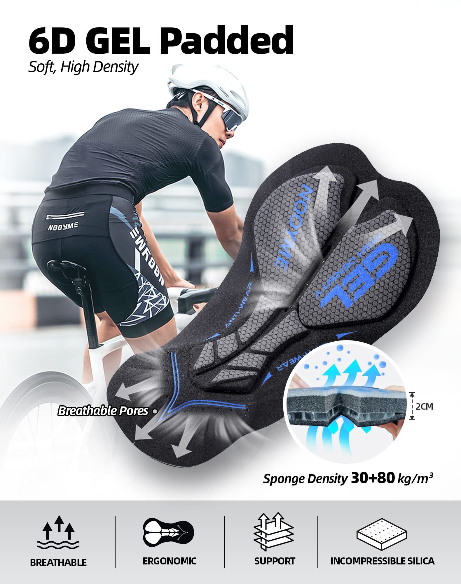 NOOYME Radlerhose Herren Fahrradhose Herren gepolstert 4D Elastische Radlerhose Herren mit Sitzpolster Atmungsaktive Leichte Radhose aus Polyamid und Spandex Fahrradhose Herren…