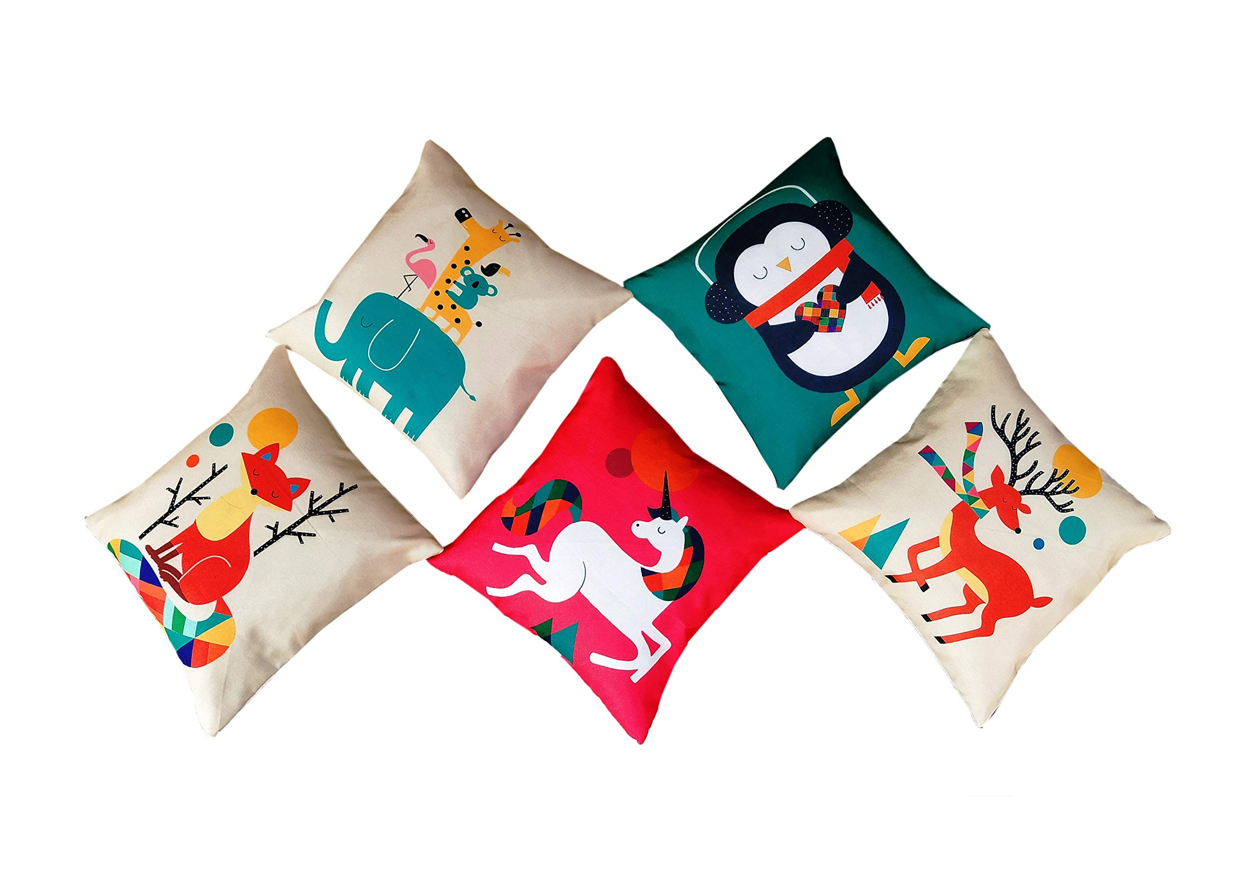 Space Fly Very Attractive Design Printed Jute, Pillow Cover For Living Room Couch, Sofa, Decorative Square Cushion Cover, Colourful And Modern (Size: 16X16 INCH_Set of 5)