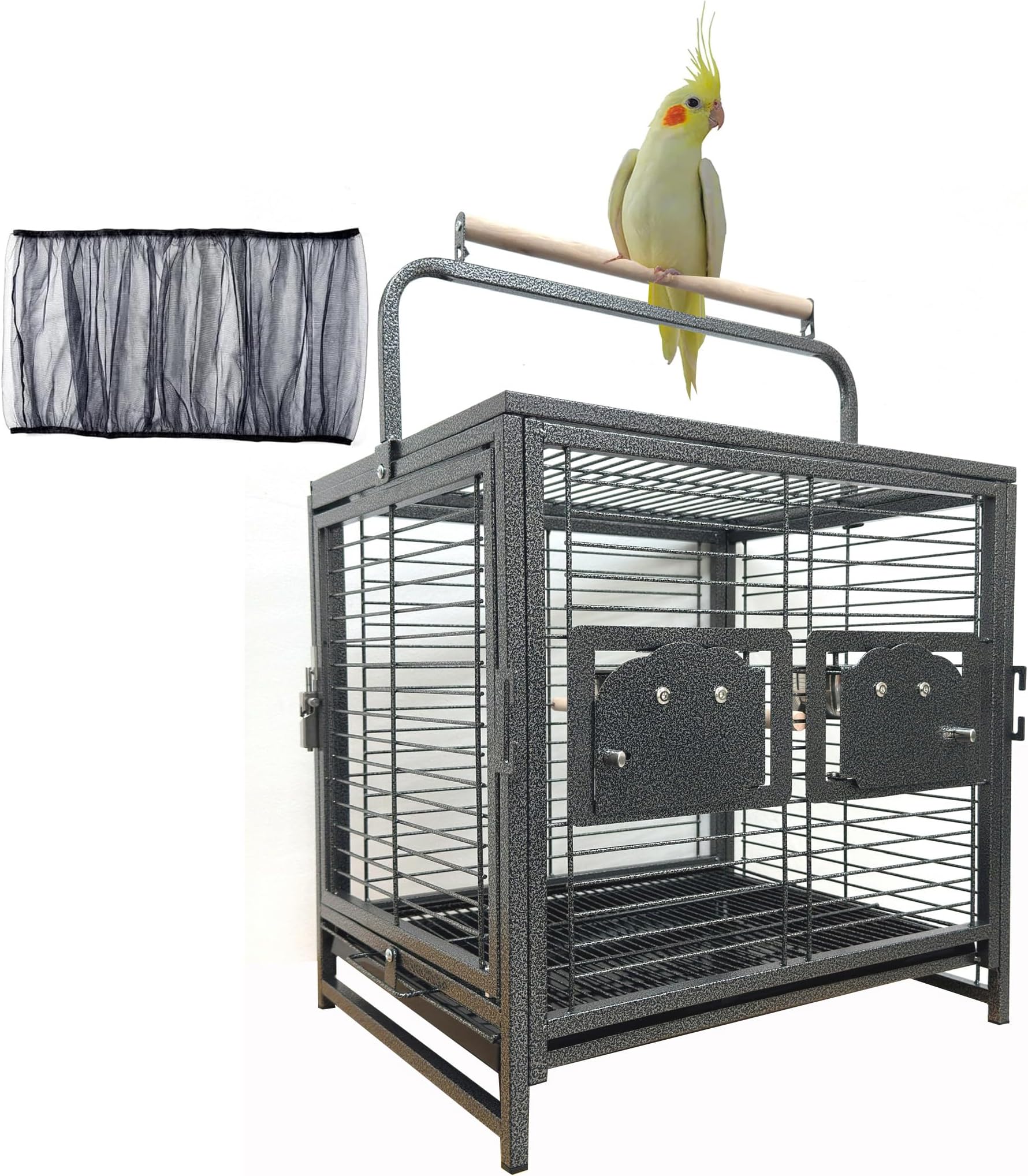 Deluxe Portable Wrought Iron Bird Travel Parrot Vet Carrier Cage Prevent Beaks Out Pet Products for Parrots Conures Cockatiel Amazon African Grey Prevent Beaks Out Include Cage Cover