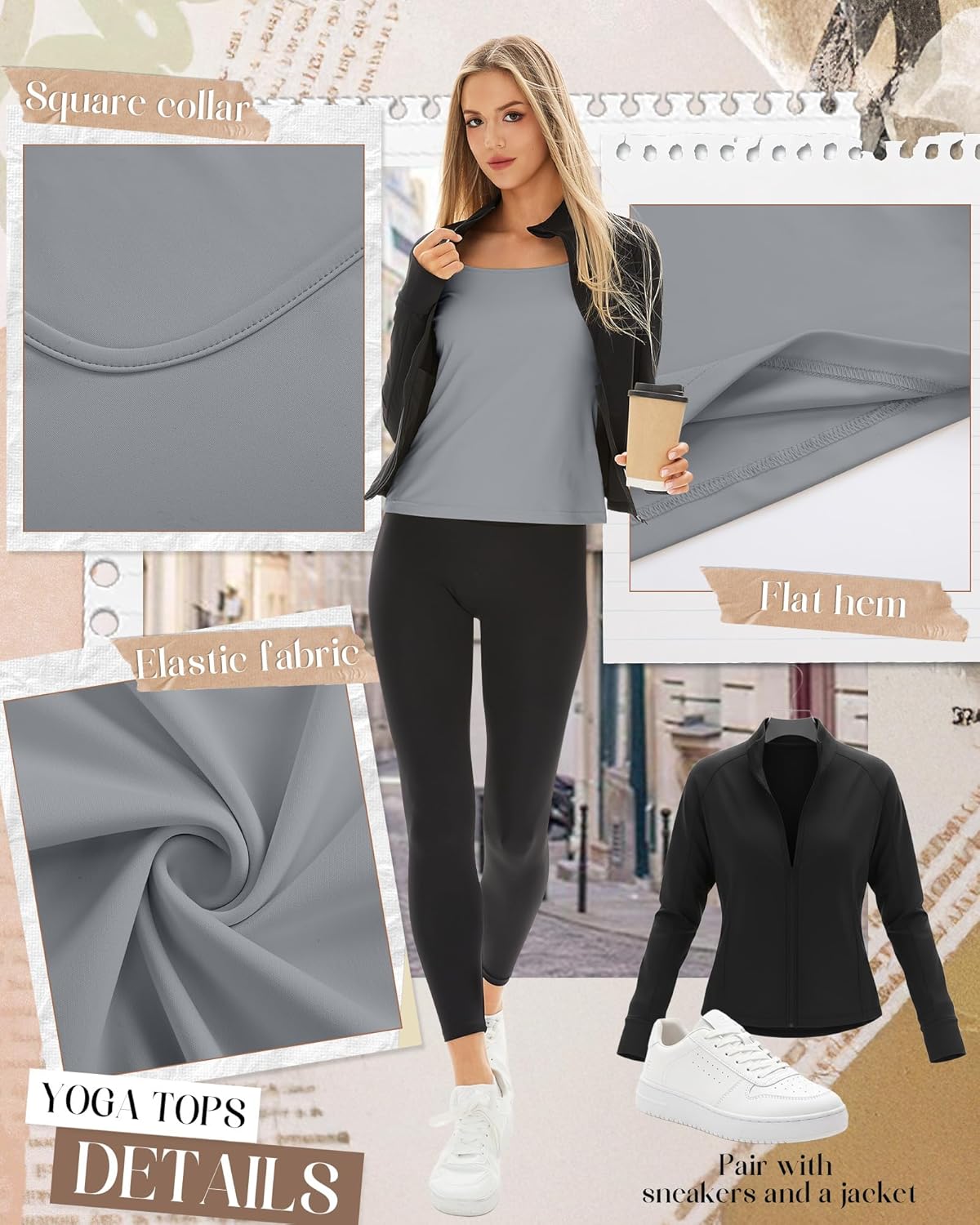 4 Pack Women's Workout Shirts Long Sleeve Compression Shirts Square Neck Slim Fit Undershirts Athletic Yoga Tops - Image 2