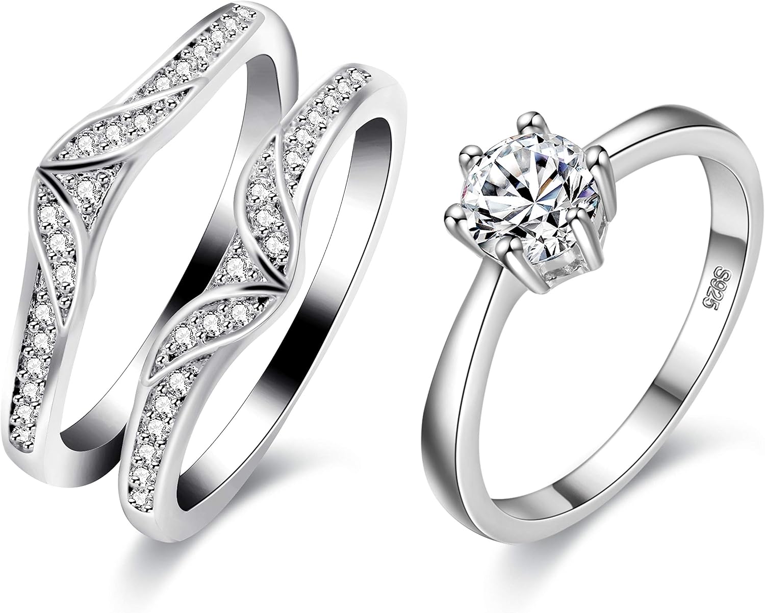 Uloveido Women Wedding Engagement Rings Enhancer Set White Gold Plated Promise Anniversary 2 Rings Set for Women Female Y475-J002