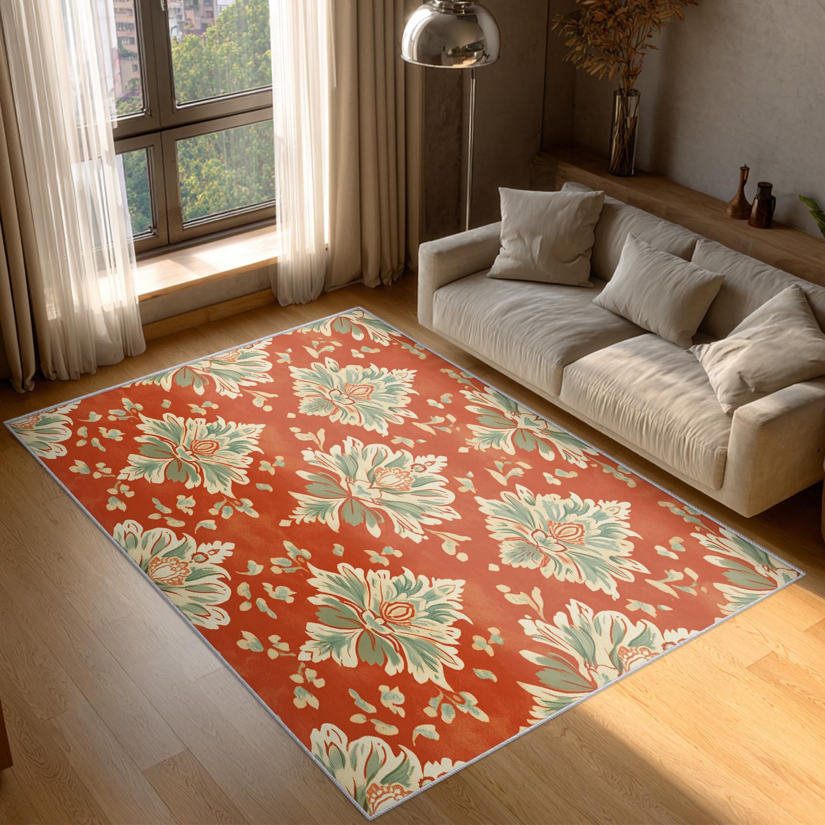 Moquette salon damas baroque avec tapis floral vintage doux 80 x 150 cm