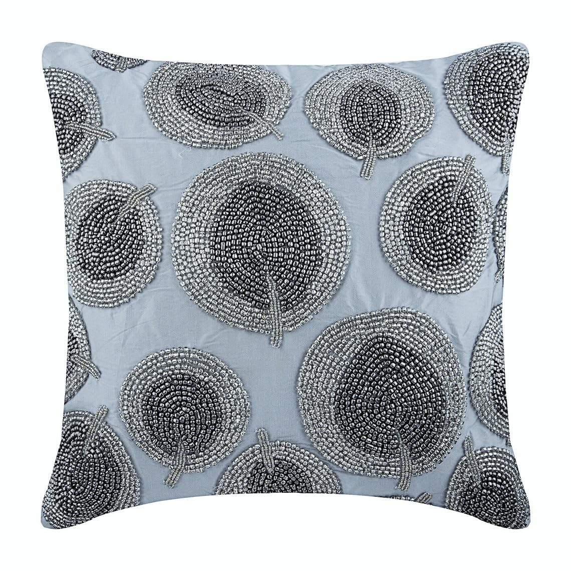 The HomeCentric Decorative Cushion Covers 55 x 55 cm Silver, Silk Throw Cushion Covers, Cushion Covers, Contemporary Cushion Covers Online - Silver Round Leaves — image 1
