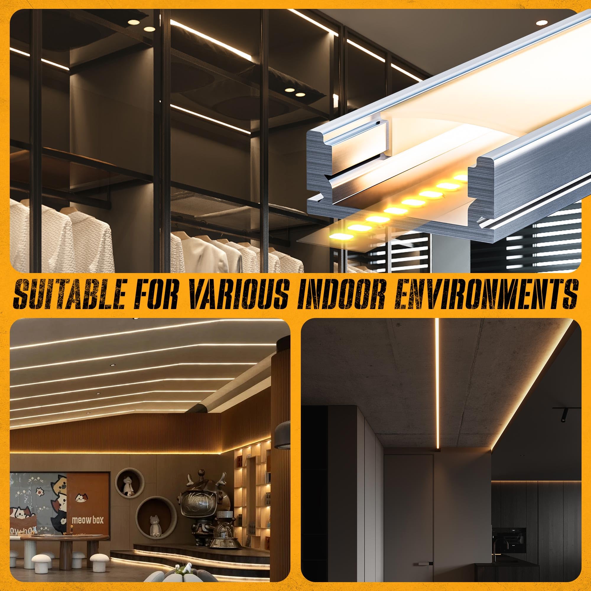 Perfil de Aluminio 25 × 2 m (50 m total) para Tira LED, Perfil LED Forma de U, Difusor y Canal LED, Adecuado para tiras de LED de hasta 12 mm - Dimensiones 17.4 x 7 mm (Sl05, 25*2M (total 50M))