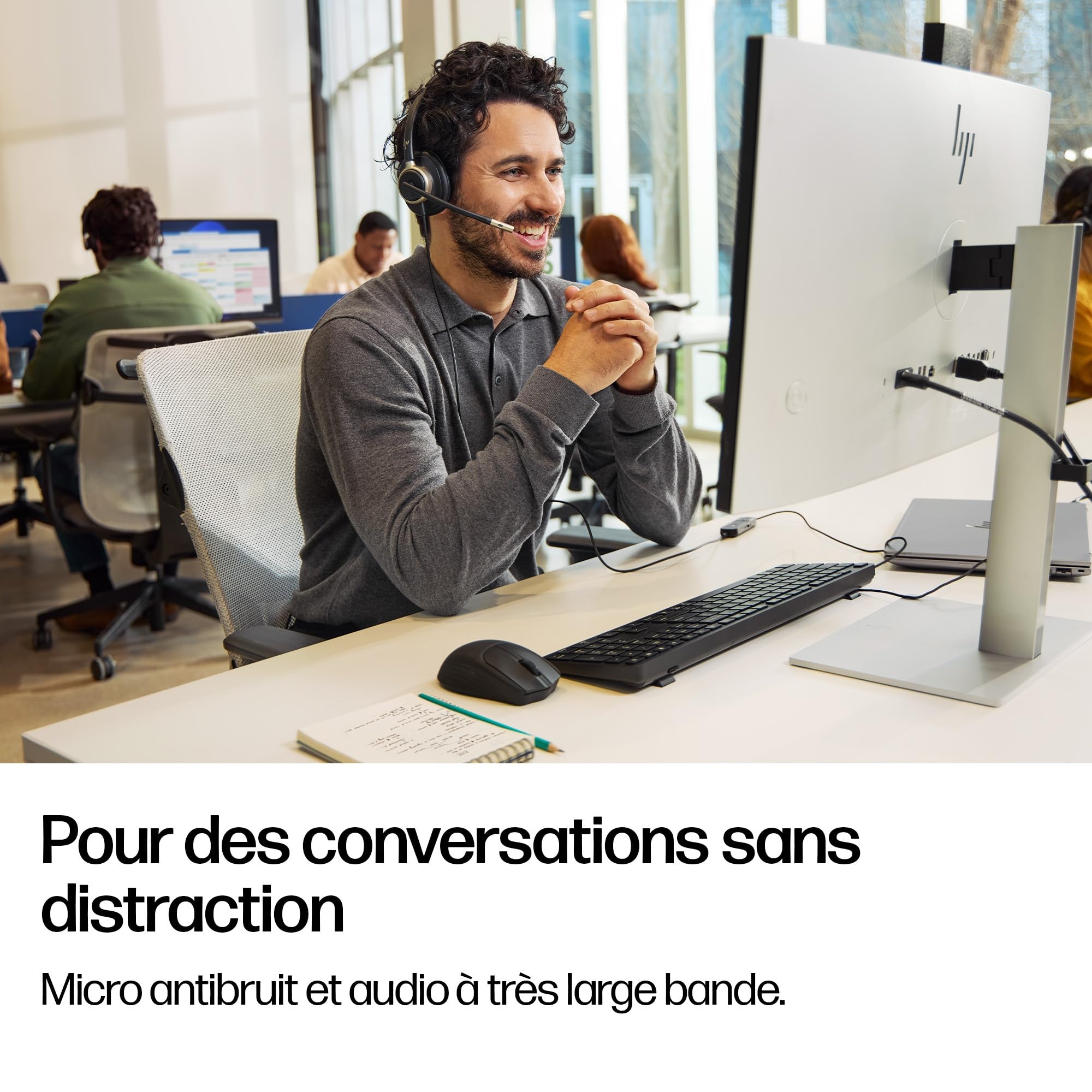 HP Poly Mission 610, Casque Mono USB-C, Microphone avec réduction de Bruit IA, Indicateur d’Appel en Cours, Compatible PC et Mac, Noir