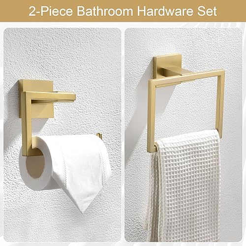 Miniatura 2 de YACVCL Toallero y soporte de papel higiénico dorado cepillado, juego de accesorios de baño, barra de anillo de toalla de mano de acero inoxidable,