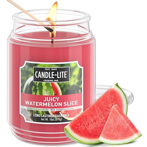 Candle-lite Scented Candles, Juicy Watermelon Slice, 18 oz Jar, Proudly Poured in The USA, Aromatherapy Candle, Single-Wick with 110 Hours of Burn Time, Perfect for Creating a Refreshing Ambiance - 18 oz - Juicy Watermelon Slice (NEW)