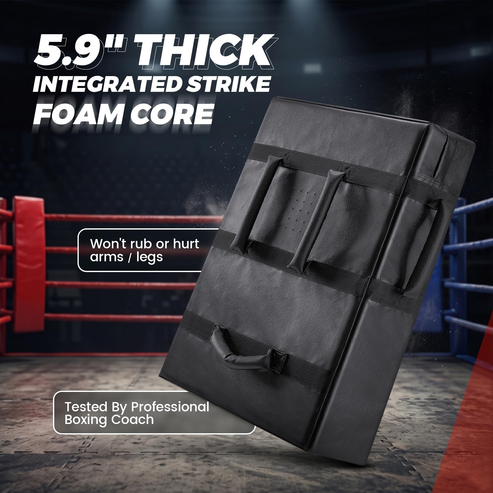 Hikeen Cuscinetti protettivi per kick boxing Muay Thai, in schiuma più densa e morbida, per MMA, arti marziali, karate, taekwondo, pugni, piedi, ginocchia e gomiti, 61 x 40,6 cm, con manici (1 pezzo)