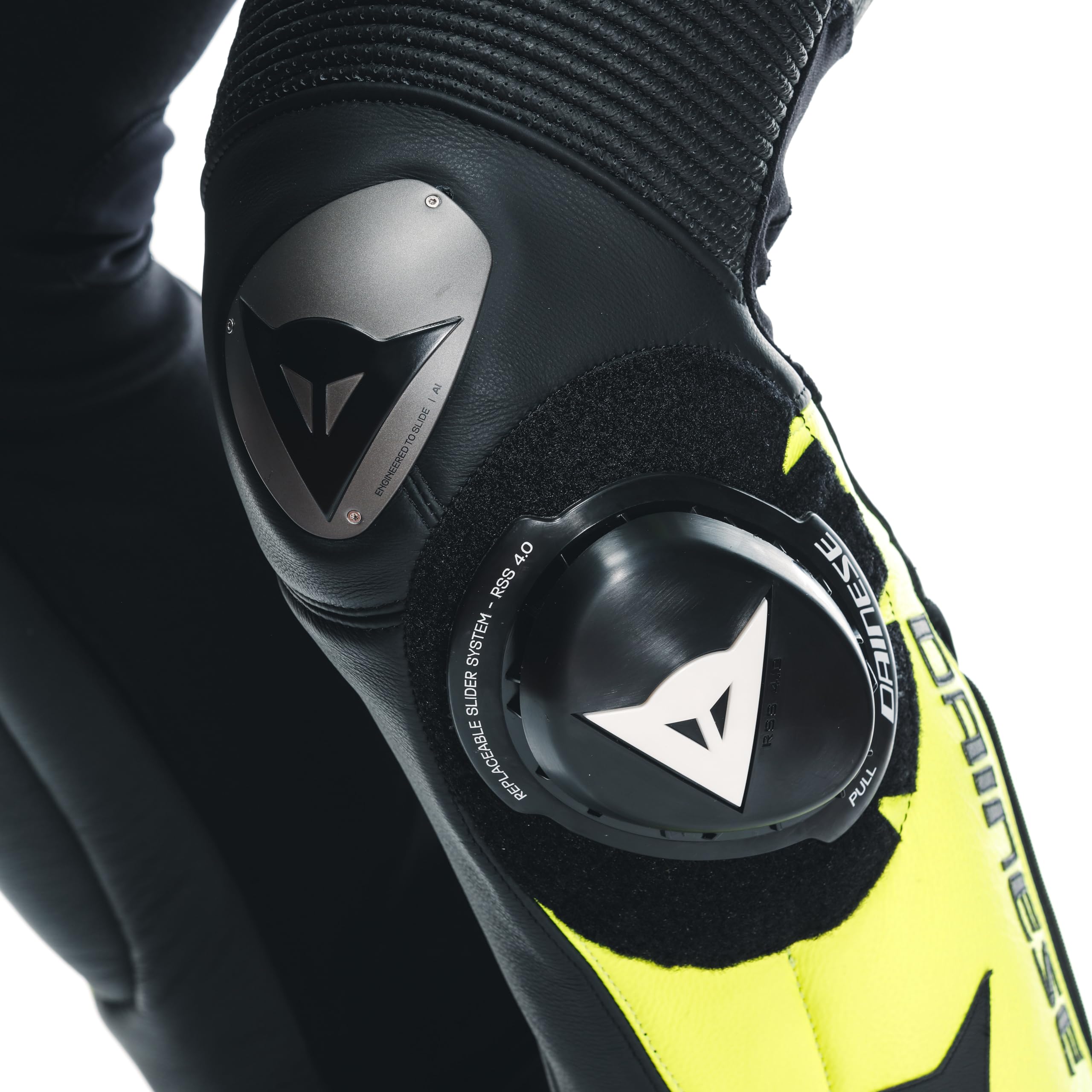 DAINESE - Knee Slider Rss 4.0 - Full Kit, Saponetta Protezione Ginocchio per Moto, Unisex, Nero/Giallo Fluo, N