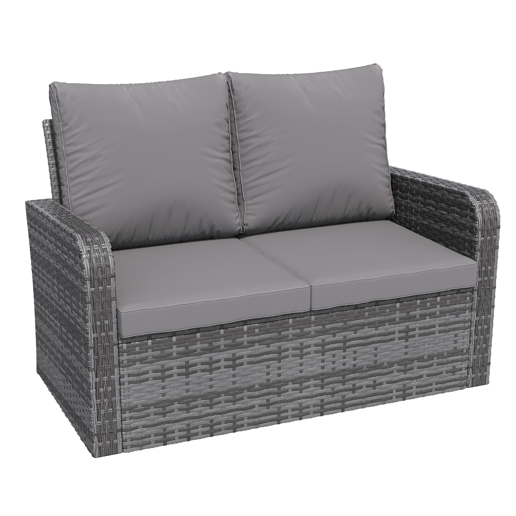 HOMREST Outdoor Patio Couch Sofa, All-Weather PE Wicker Loveseat Couch, Outdoor Seating Patio Furniture Sofa with Cushions, Modern Garden Furniture for Deck, Balcony, Porch(Grey)