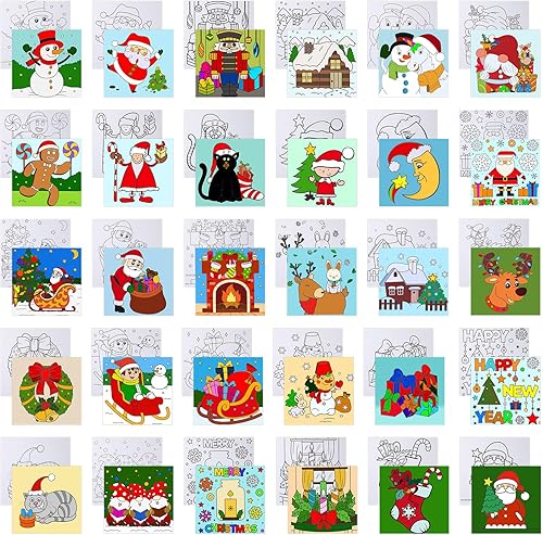 Tenceur 30 lienzos predibujados estirados de Navidad para pintar para adultos de 8 x 8 pulgadas, lienzo preimpreso para adultos y niños, fiesta,