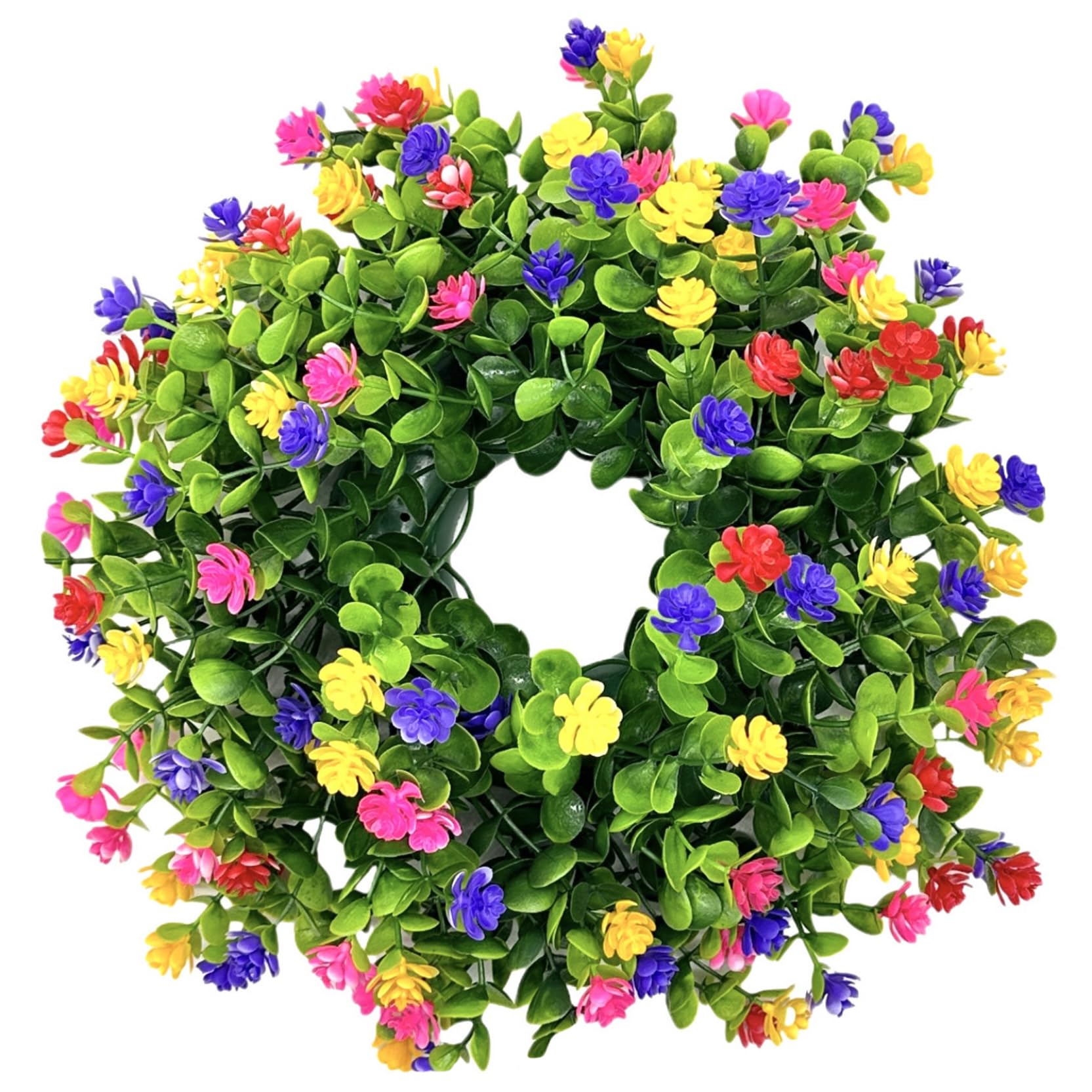 Ameble 13 Inch Colourful Floral Spring Wreath with Eucalyptus & Ranunculus All Season Summer Wreath for Front Door Porch Home Farmhouse Decor