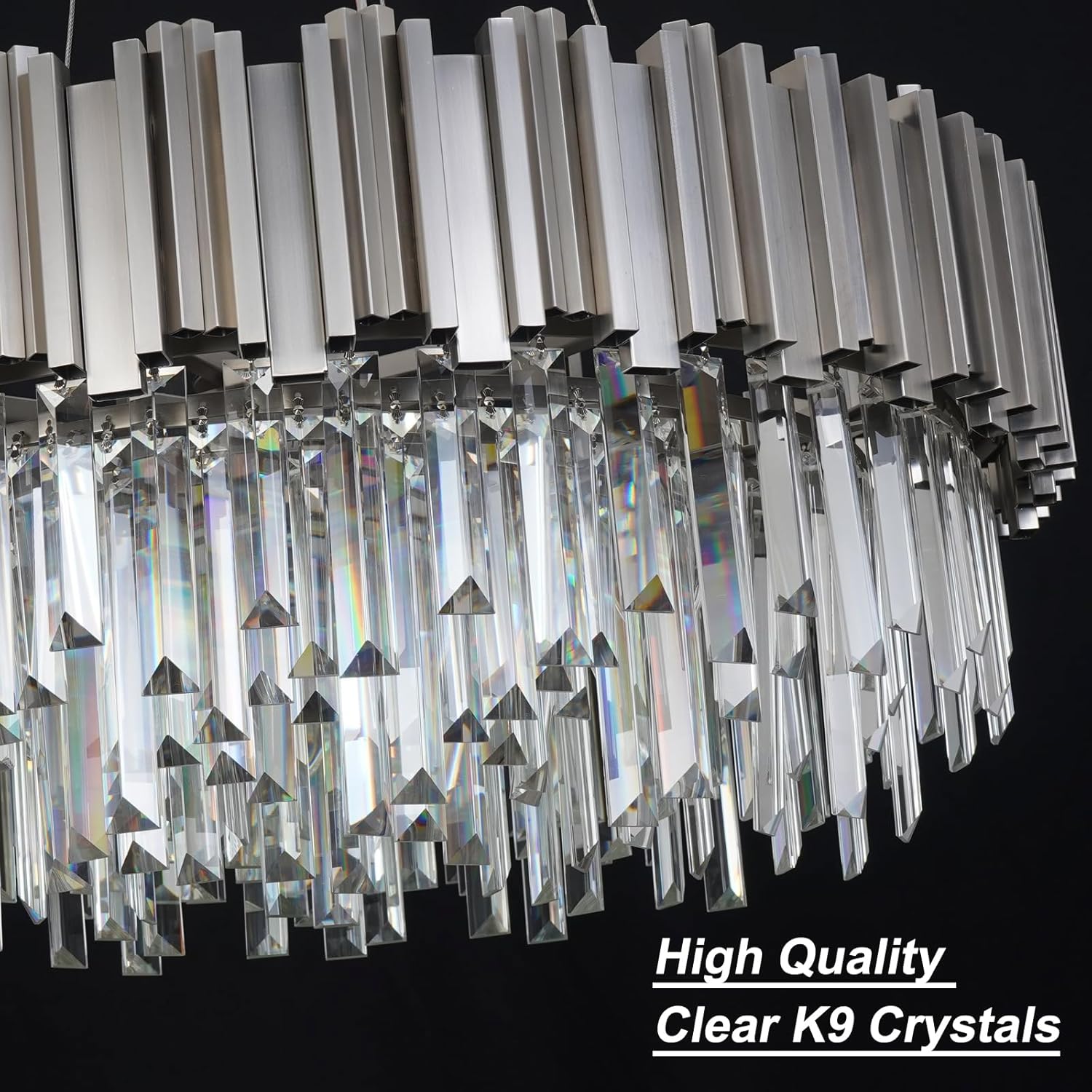W27.6 Brushed Nickel Crystal Chandeliers Modern Round Chandelier for Living Room Dining Room Bedroom Large Crystal Chandeliers for Foyer Entryway Hanging Light Fixture Lighting 8-Light