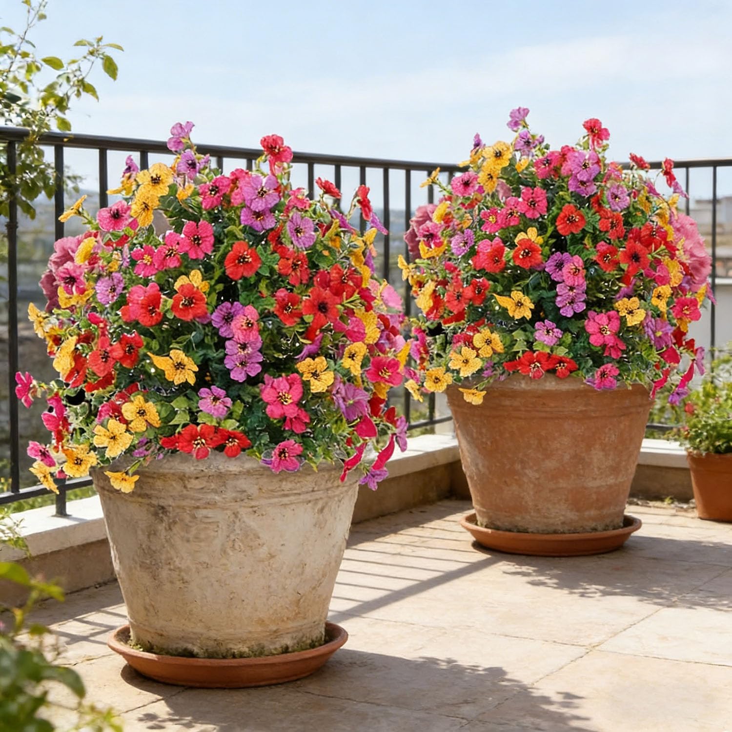 Artificial Flowers with Ground Spikes, No Fade Faux Bushes Shrubs, Realistic Outdoor Fake Plants for Garden Porch Patio Wedding, Indoor Home Party Decoration (Multicolor)