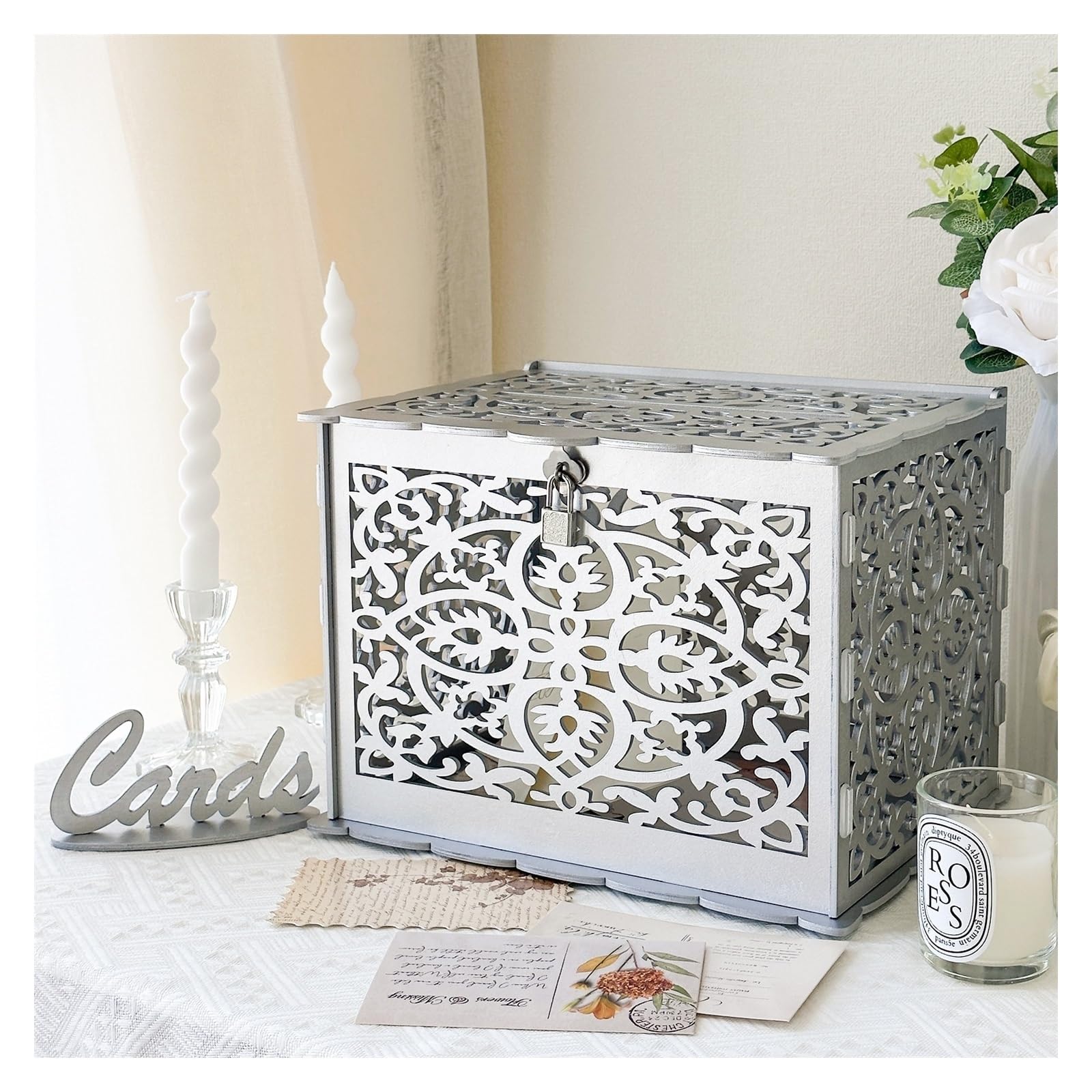 DEMIUKO Houten bruiloft kaart doos met bloem trog wenst goed gift card
