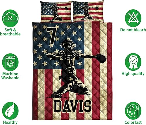 Miniatura 2 de OhaPrints Juego de ropa de cama y fundas de almohada personalizadas con el número de la bandera de Estados Unidos de América, juego de cama y funda