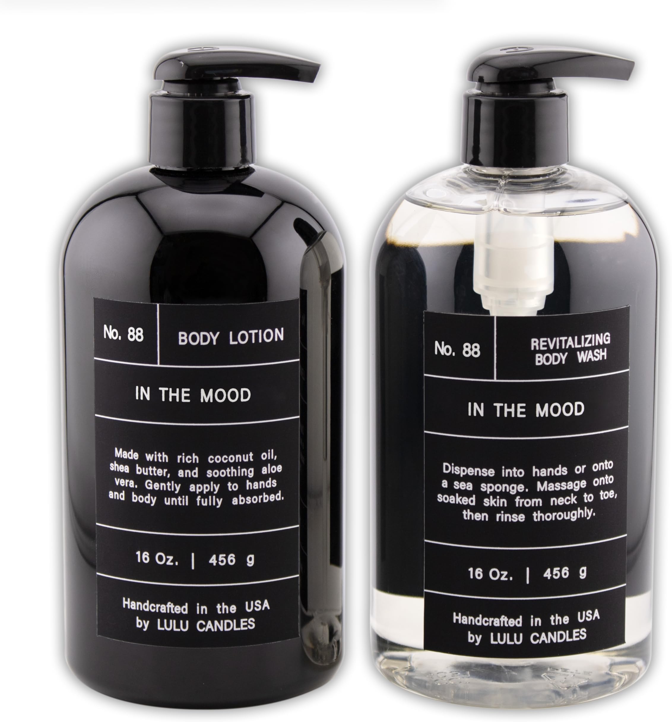 Lulu Candles, In The Mood - Musky Amber & Rose, Revitalizing Body Wash & Nourishing Body Lotion, 2-Piece Set, Full Size - 16 Fl Oz.