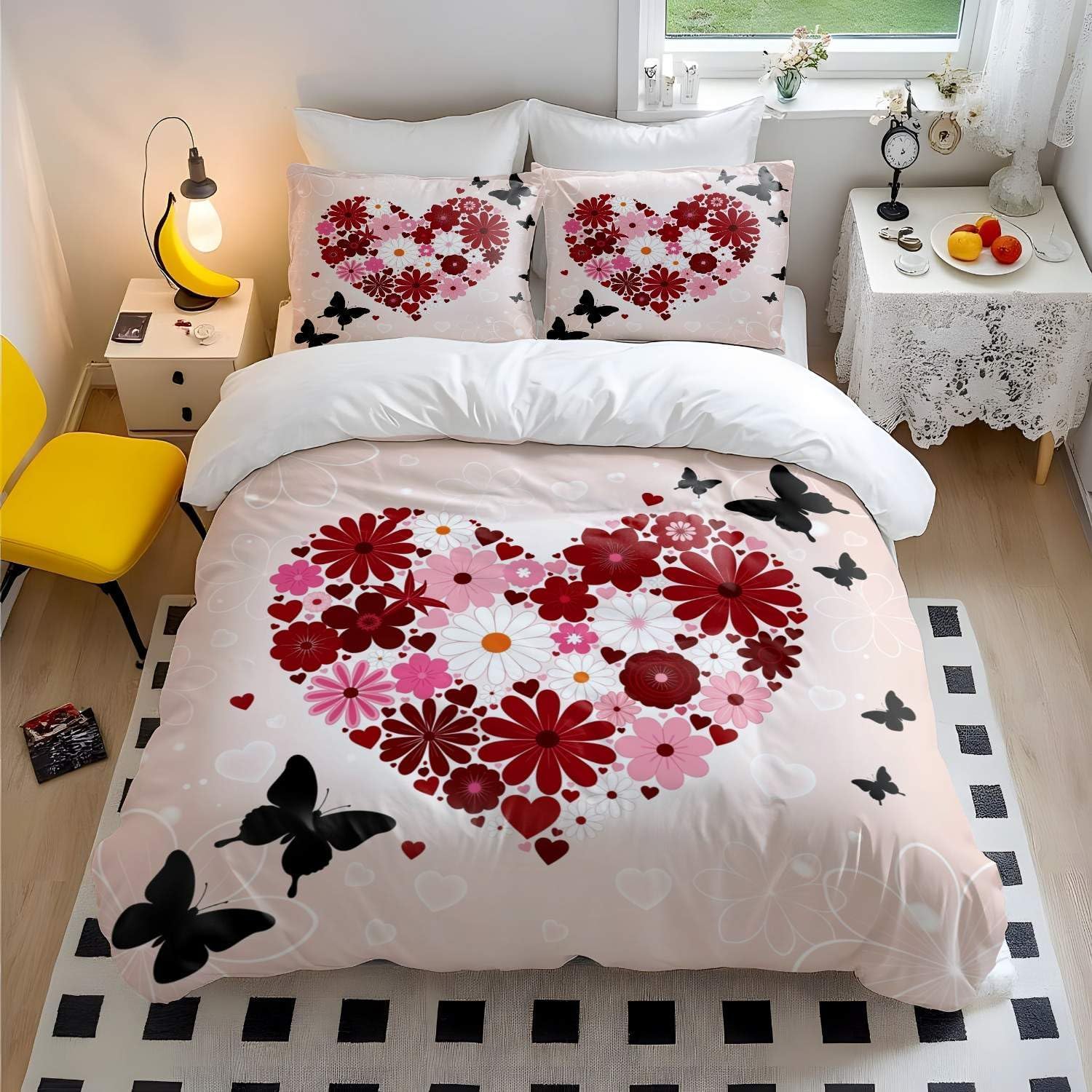 Parure de lit fleurs de cœur 3D pour transformer votre chambre en un havre printanier
