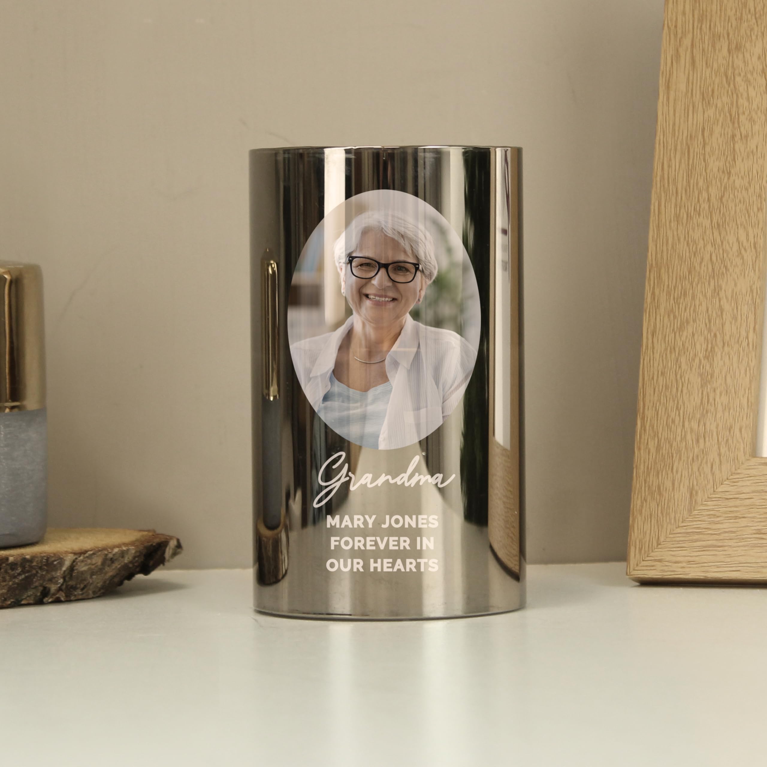 Personalised Smoked Glass LED Candle - Custom Photo & Message Gift - Black