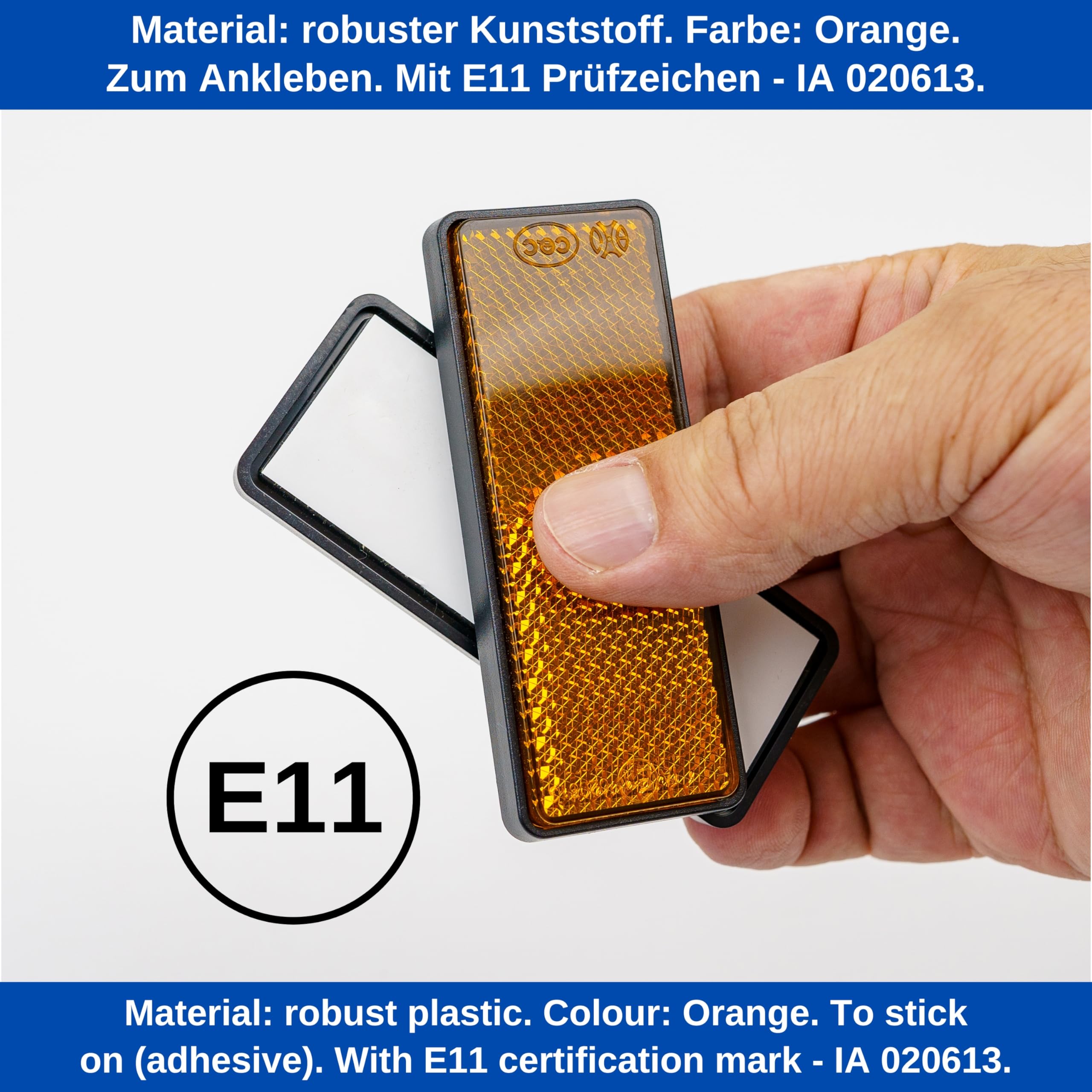 Catarifrangenti rettangolari da applicare, confezione da 4, arancione, dimensioni 88 x 35 x 9 mm, marchio E, catarifrangenti rettangolari per rimorchi, camper, occhio di gatto a sinistra a destra - 4