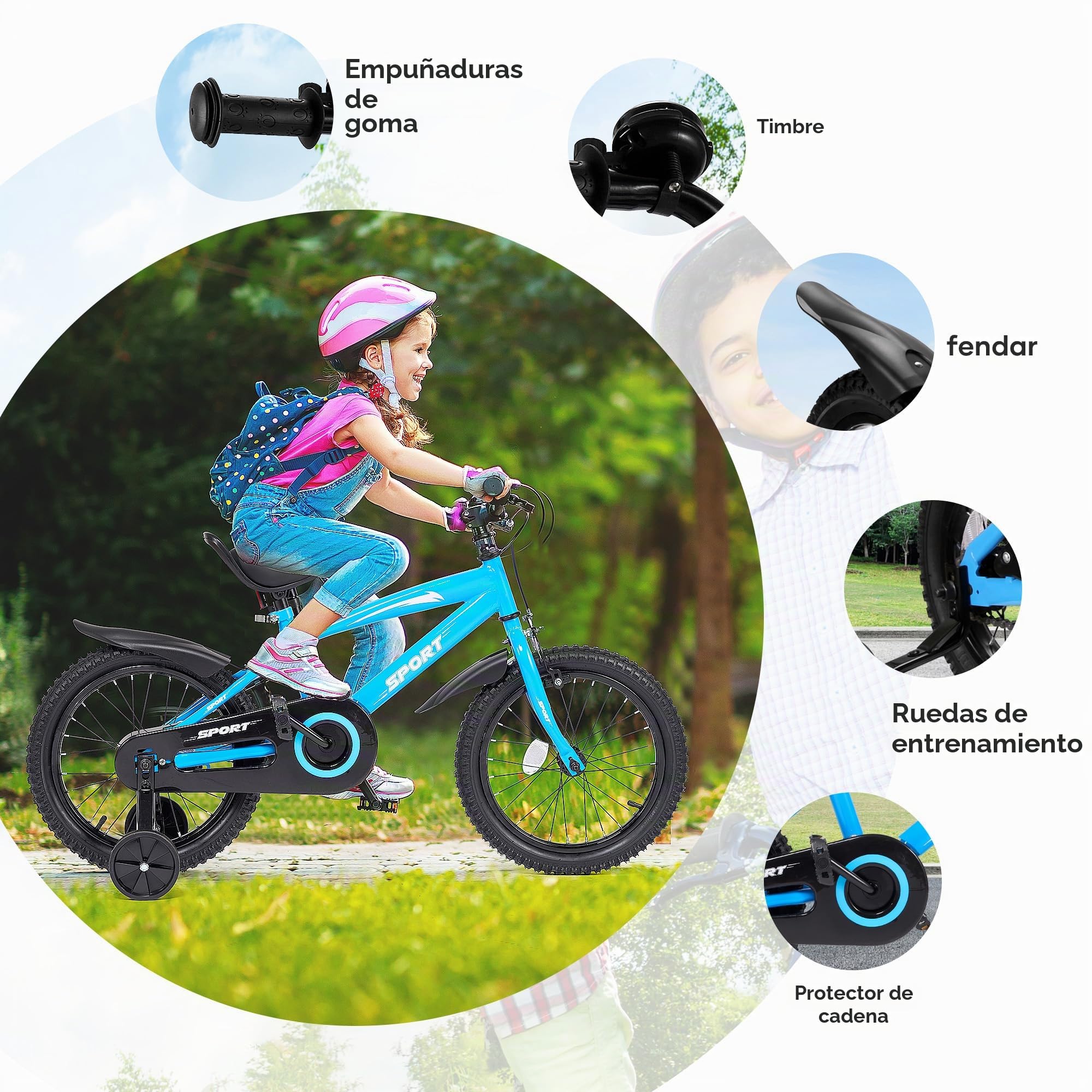 BODIOO Bicicleta infantil de 14 pulgadas, bicicleta para niños y niñas con ruedas estabilizadoras, marco estable, asiento ajustable, freno de mano y freno de contrapedal, adecuado para ciclistas de 94