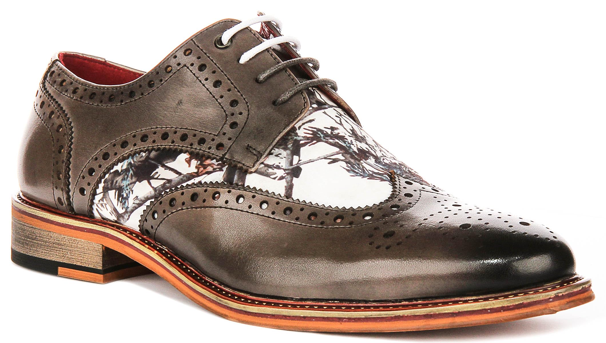 JUSTINREESS ENGLAND Wolf Men's Brogue with Nature Print Detai Shoes 8 Grey