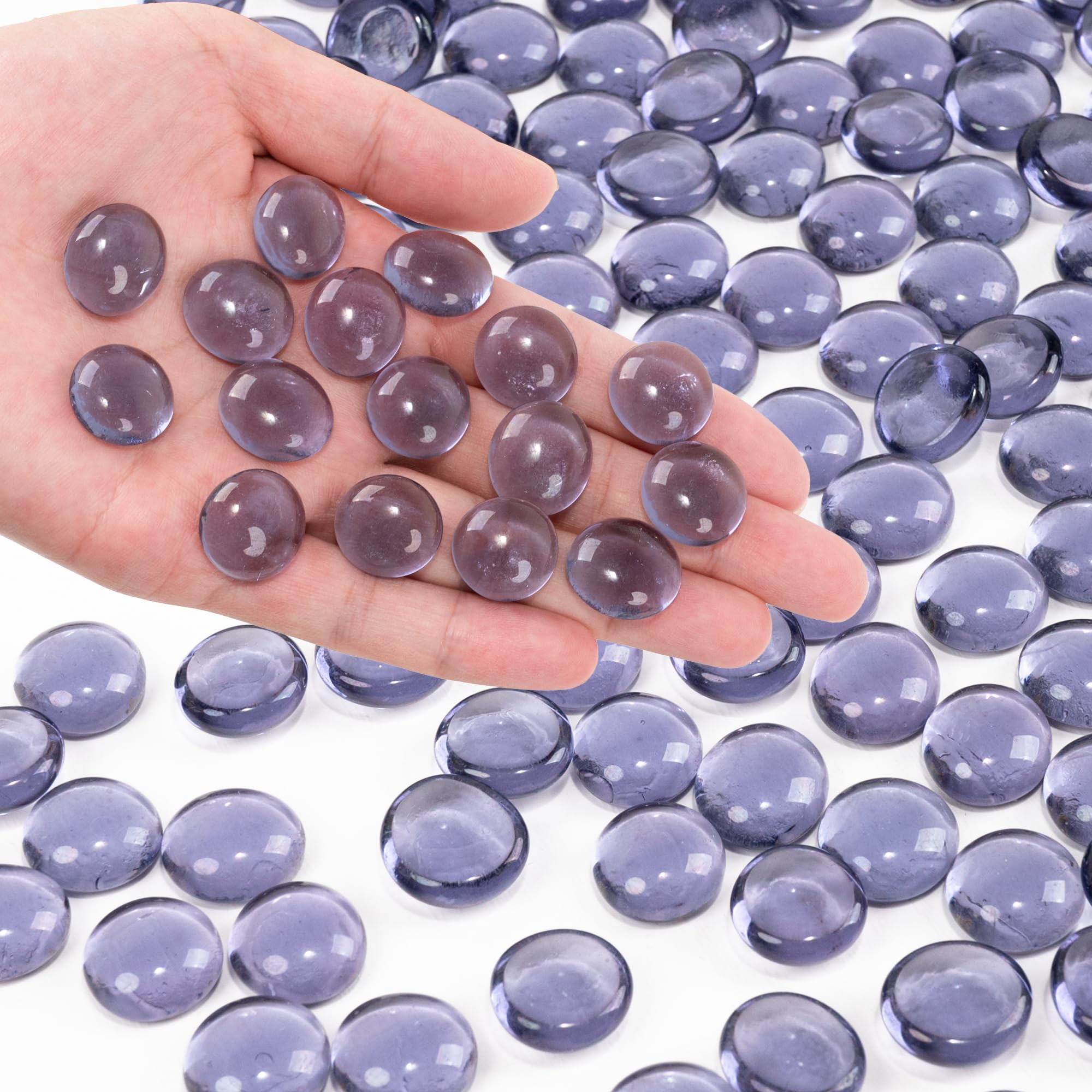 Foncomy Purple Flat Glass Marbles, 440g Transparent Vase Filler Pebbles Gems, Decorative Glass Beads for Vases, Crafts, Floral, Mancala Stones, Aquarium Rocks for Fish Tank, Approx.17-19mm
