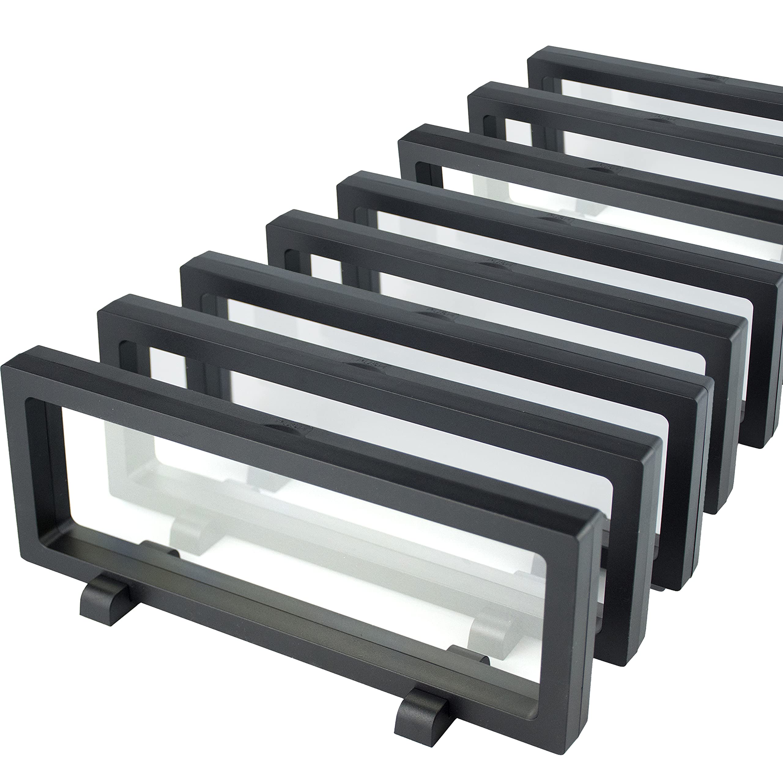 WISHDIAM 3D Floating Frame Display Case Display Holder Stands Holder Suspension Frame for Challenge Coin,AA Medallion,Chip,Pin,Medal,Black (9.1x3.5x1.6 inch, 8PCS)