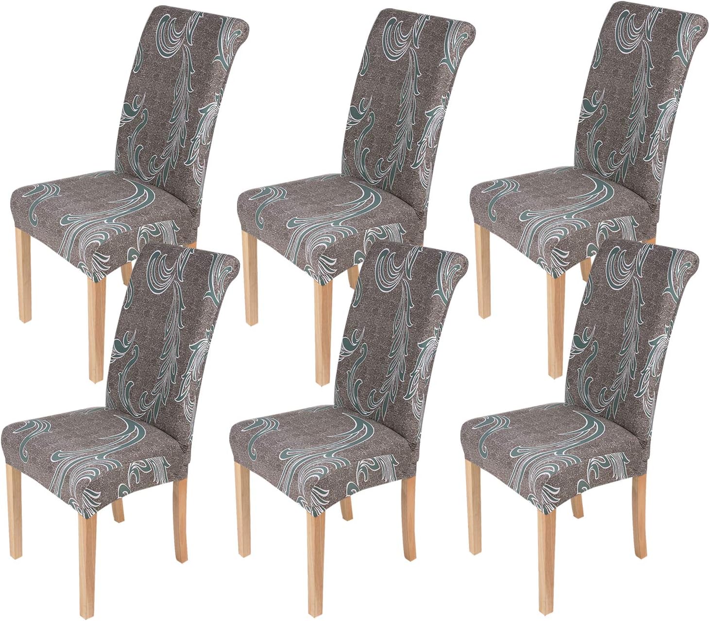 smiry 6 Pack Printed Dining Chair Covers, Stretch Spandex Removable Washable Dining Chair Protector Slipcovers for Home, Kitchen, Party, Restaurant (Brown)