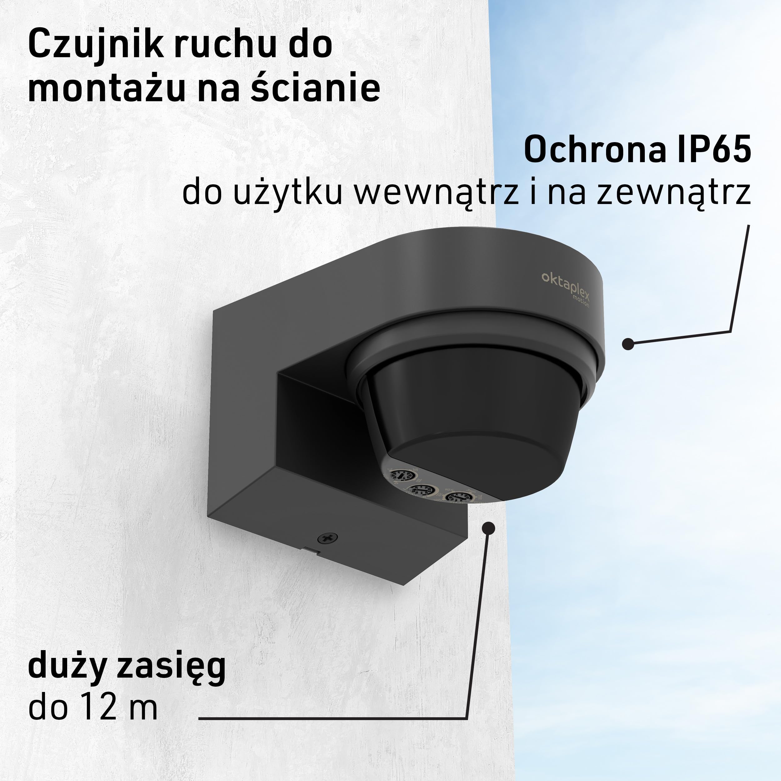 Oktaplex Eva czujnik ruchu zewnętrzny 12 m / 240° czujnik ruchu na podczerwień natynkowy IP65 czujnik ruchu antracyt
