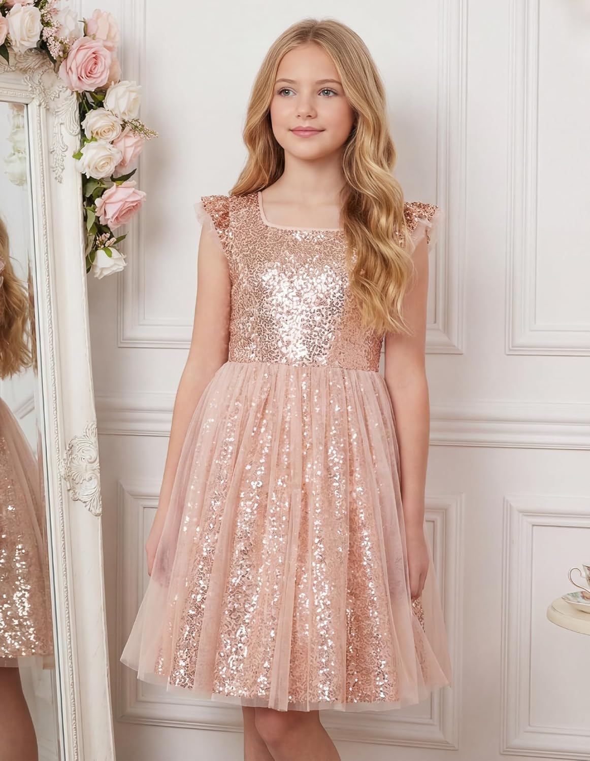 GRACE KARIN Girls Party Sequin Dress Size 6-12Y, Kids Birthday Dance Formal Sparkly Dresses, Wedding Flower Girl Dress - Image 4