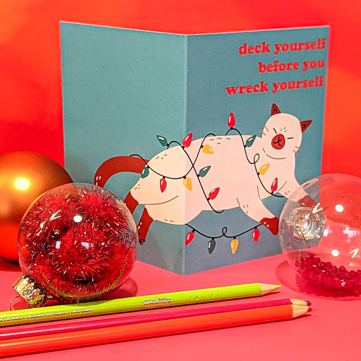 Ritzy Rose 24 Funny Colorful Cat Christmas Cards in 12 Unique Illustrations + Envelopes