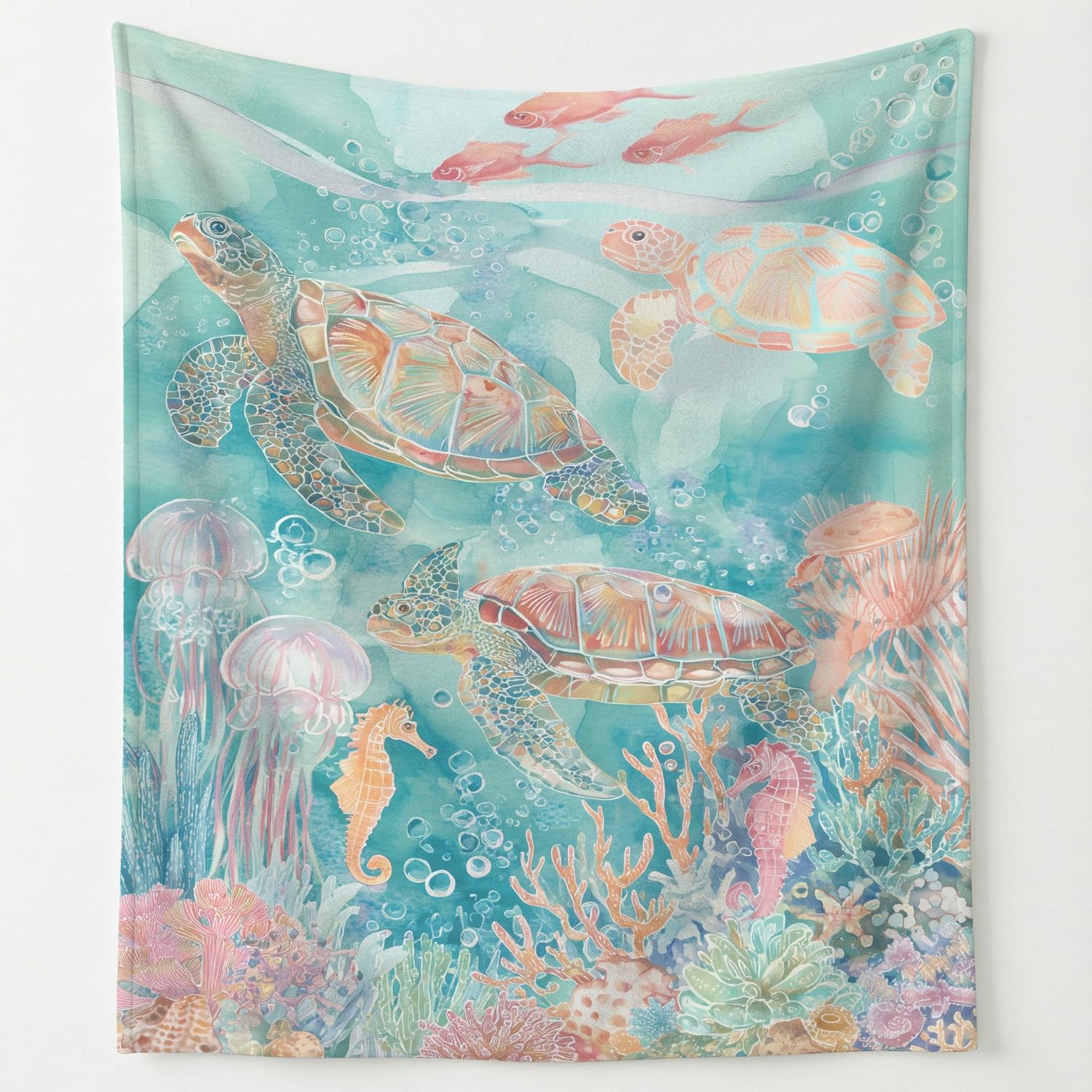 Koc dziecięcy do przytulania 150 cm x 180 cm, z fantazją, świeży, spokojny, elegancki, natura, podwodny świat zwierząt, polar, ciepły i miękki, flanelowy koc na łóżko, sofę, dla młodzieży