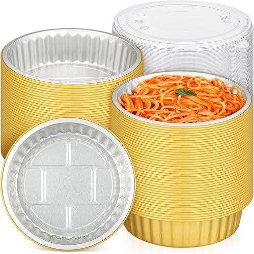 Zhehao 40 sartenes de papel de aluminio con tapas, 2 moldes de papel de aluminio más gruesos y resistentes, desechables con tapas, recipientes disponible en Yaxa Colombia