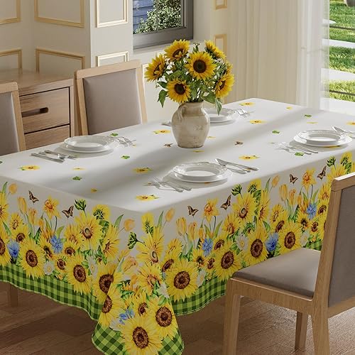 XCHI Plaid Sunflower Butterfly Summer Tablecloth Rectangle Table Cloth Table