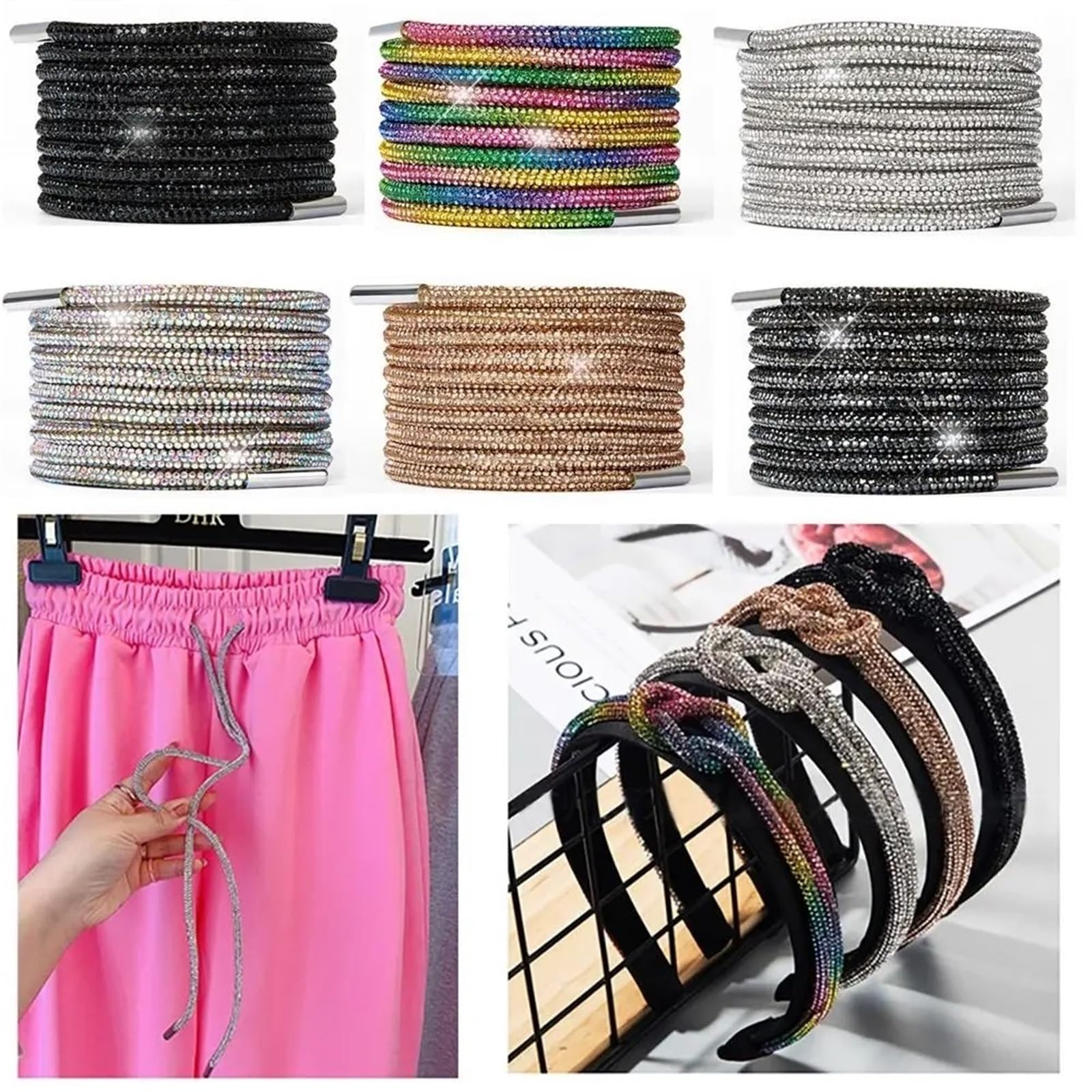 Zapasowy sznurek ze sznurkiem Rhinestone wielokolorowy 120 cm 6 mm(Wit)