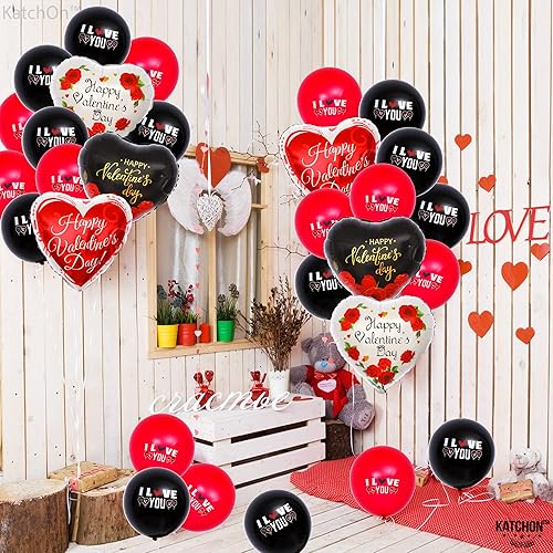 Miniatura 9 de KatchOn, Globos de feliz día de San Valentín, grandes, paquete de 26 | Globos en forma de corazón negro y rojo para decoraciones del día de San