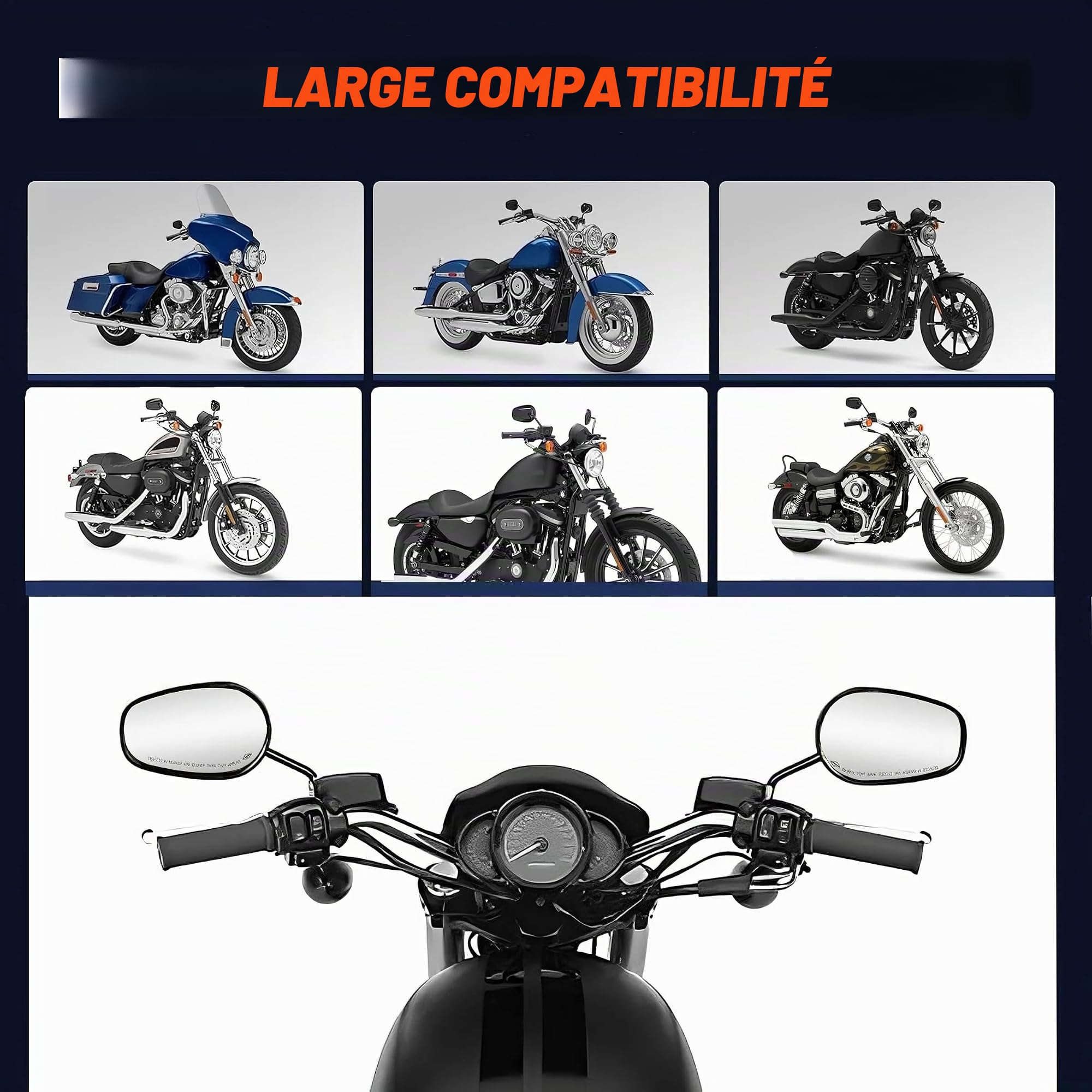 Rétroviseur moto, Universels M10 M8 rétroviseurs latéraux Compatibles avec paquet de vis pour scooter Street Bike Cruiser Chopper Bobber ATV